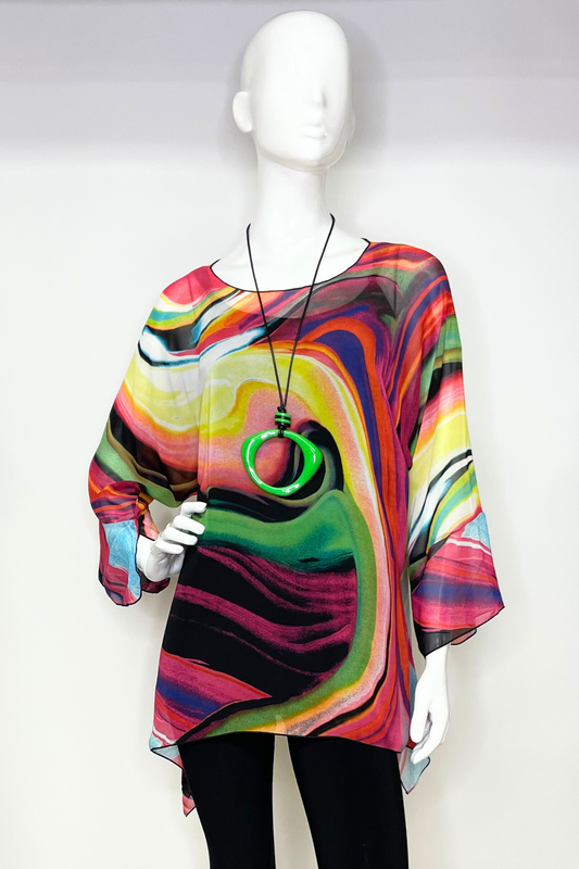 Neon Water Color Swirl One Size Sheer Blouse | LIOR