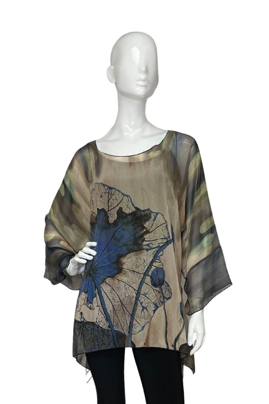 Floral Taupe Sheer One Size Blouse | LIOR