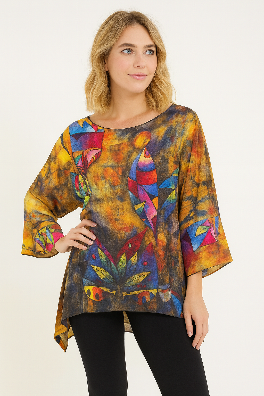 Lior One Size Fits All Abstract Fish Print Tunic Top Women's