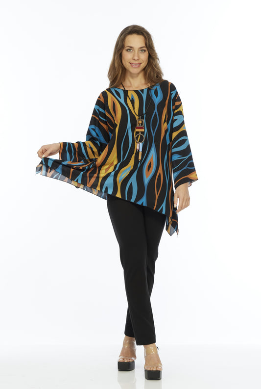 Multi Flame Print Sheer Long Sleeve Layering Top Flowy One Size LIOR