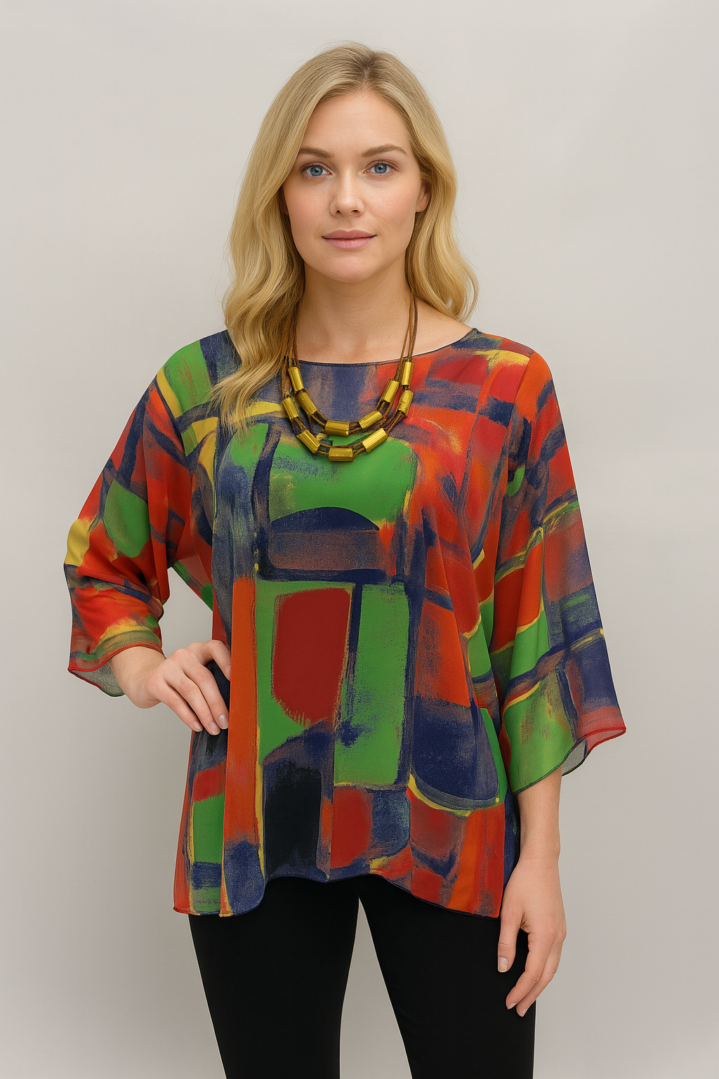Lior Women's Multi Green Elegant Sheer Blouse One Size Fits All