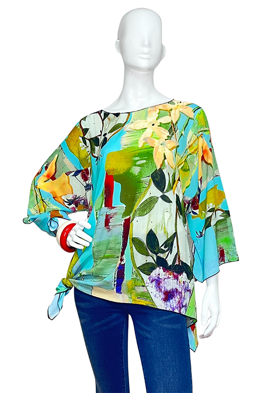 Lior One Size Fits All Lime Magic Garden Sheer Print Top Tunic Women's