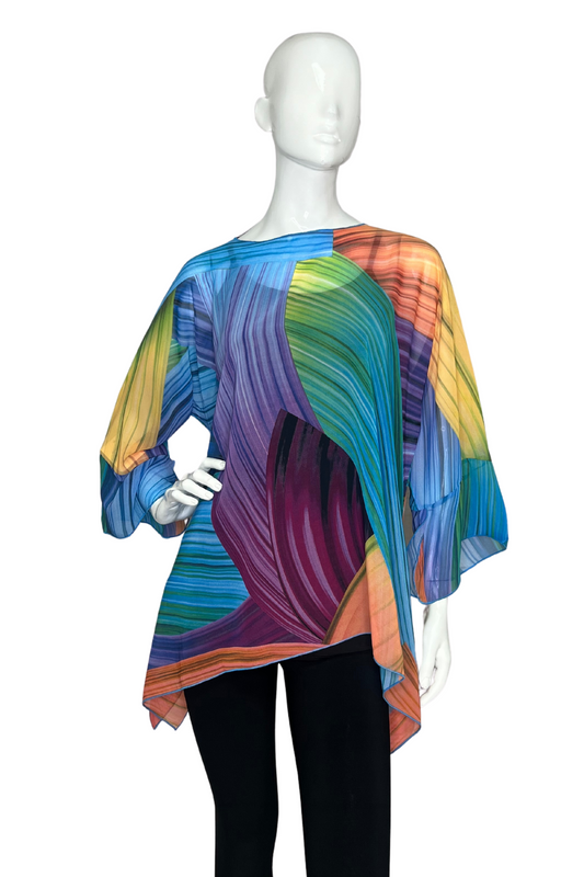Lior One Size Fits Multicolor Sheer Print Rainbow Tunic Women's