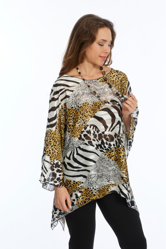 Animal Print Sheer Long Sleeve Layering Top Flowy One Size LIOR