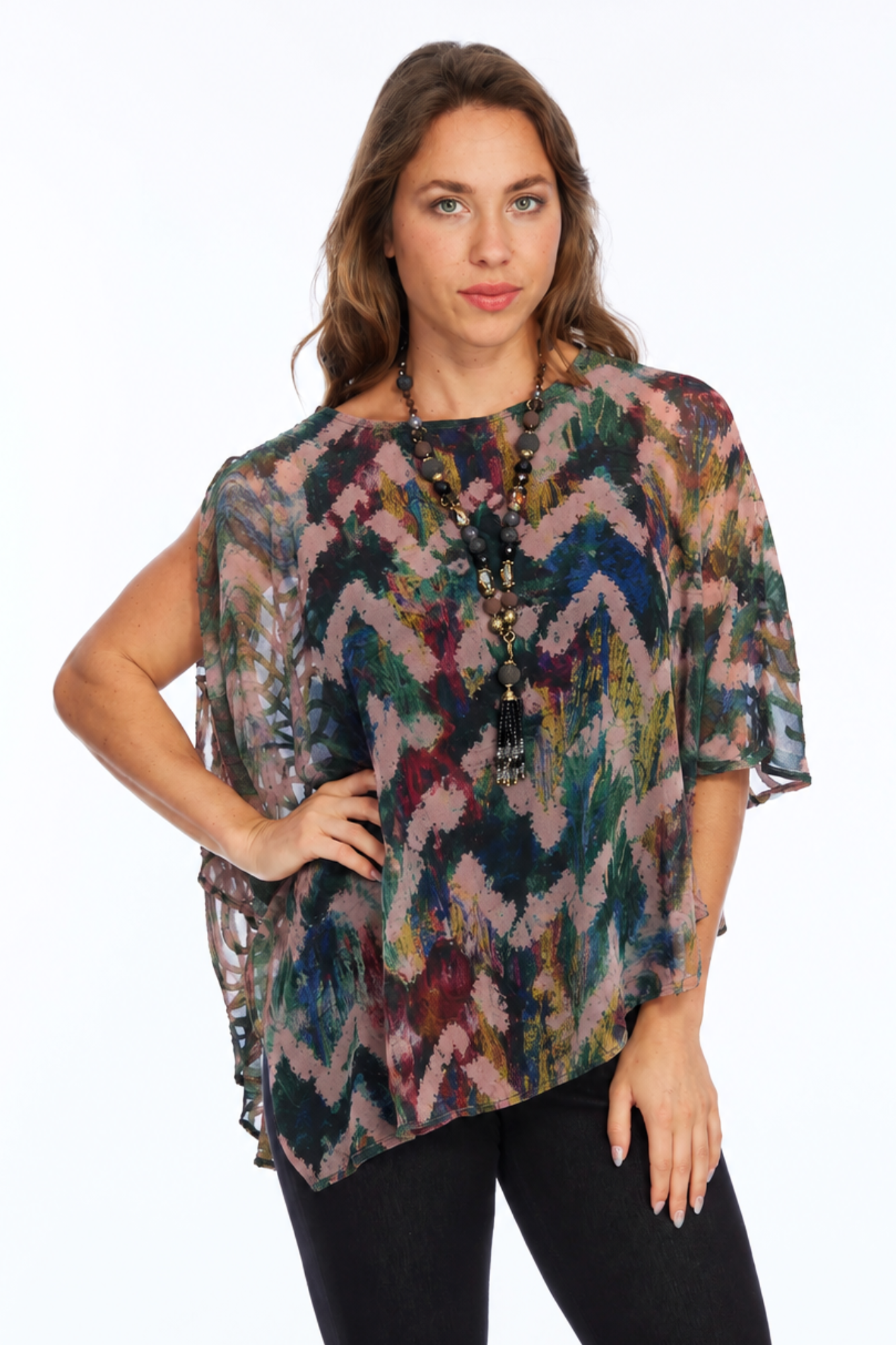 Off the shoulder Chevron Fall Art Deco Print Blouse | LIOR Women's