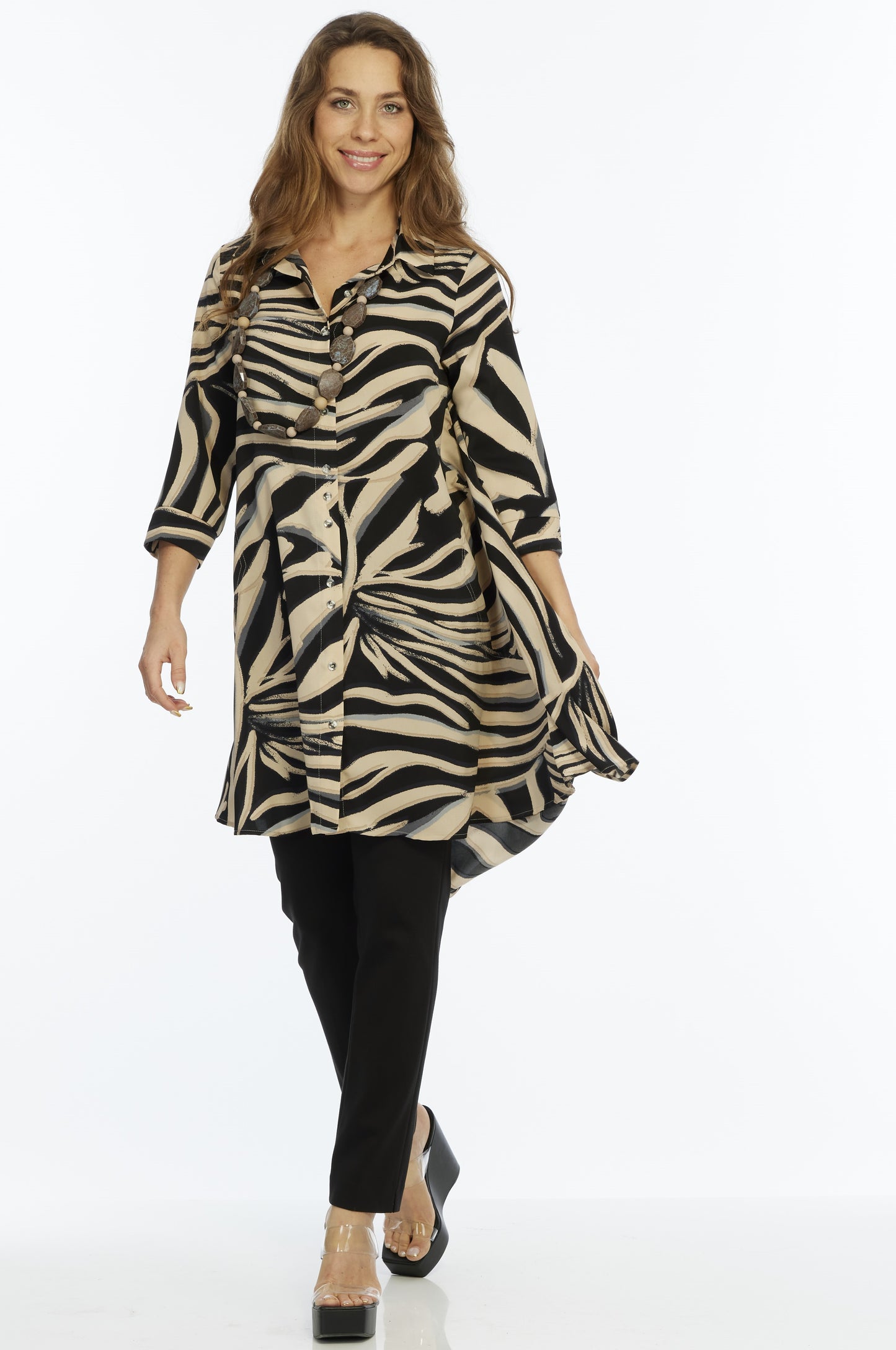 Beige & Black Zebra Print Dress Shirt | LIOR