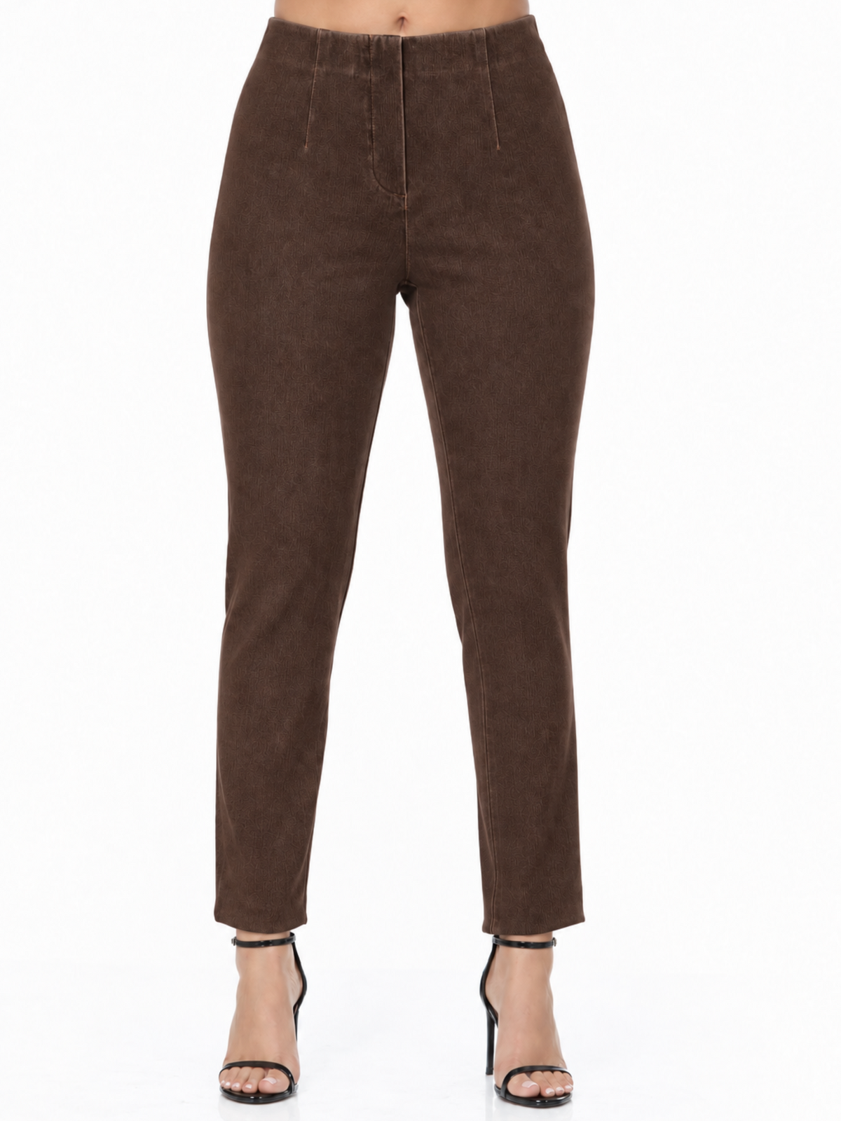 LIOR Women's Brown Denim Pull-On Pant Tapered Ankle Pant In Twill Denim-"Sasha"