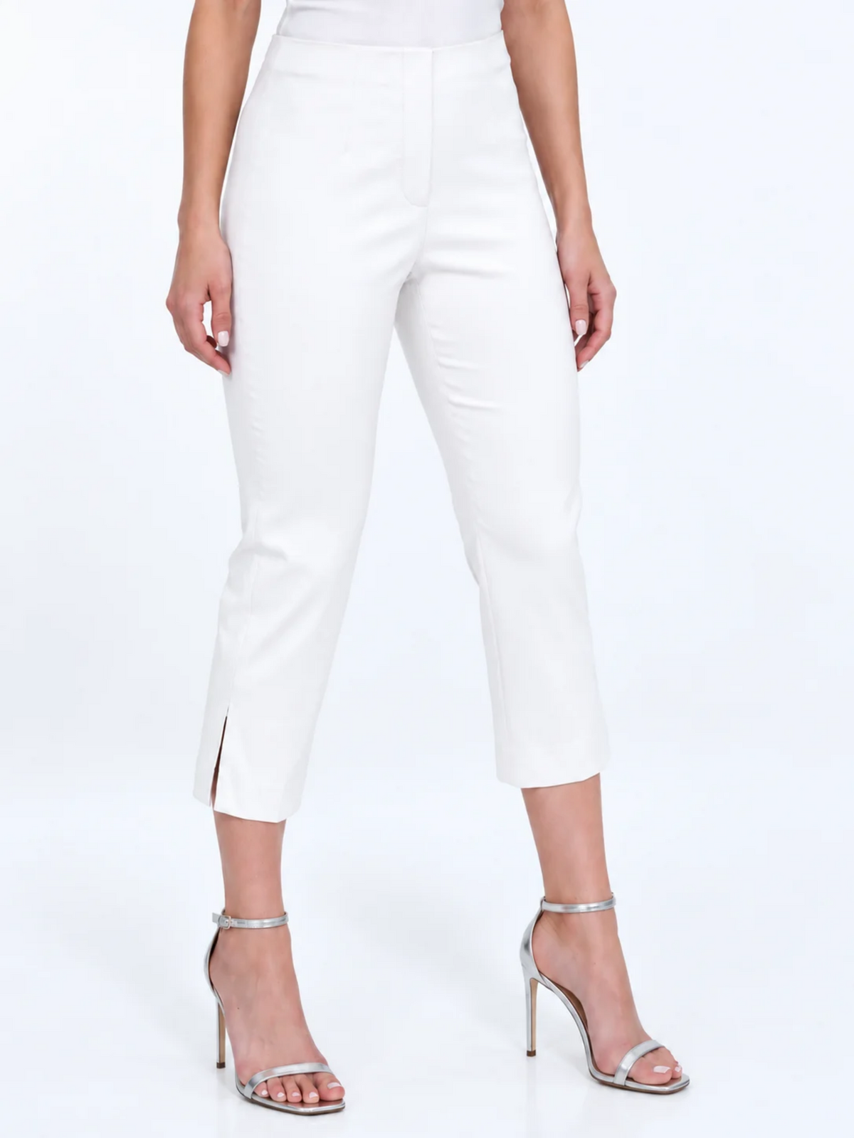 LIOR Women's White Pull On Cropped Capri 23" Inseam Techno Fabric - "Sidney"