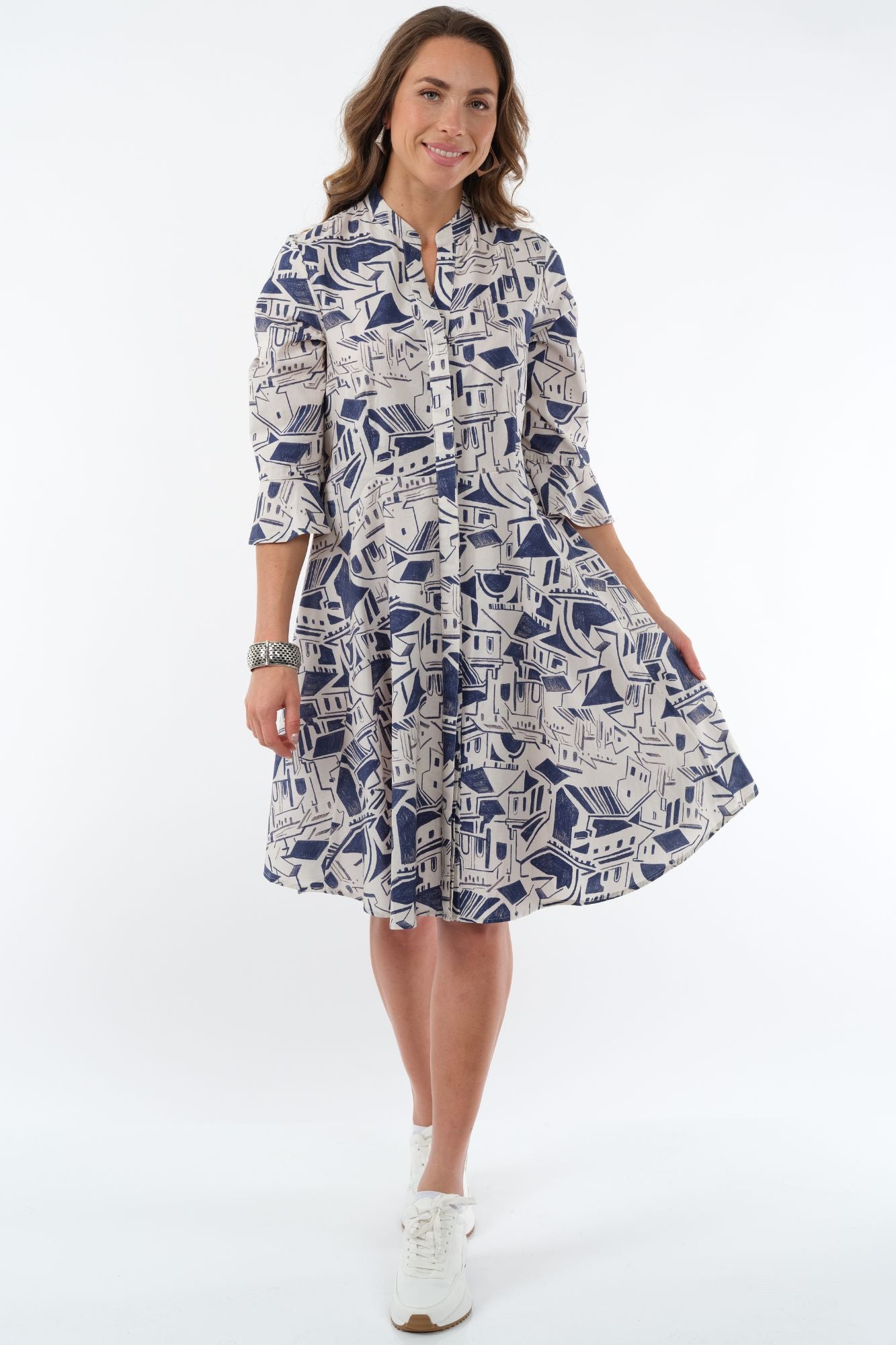 LIOR Women's City Print Dress Ft 3/4 Bell Sleeves Knee Length -"Vitctory"