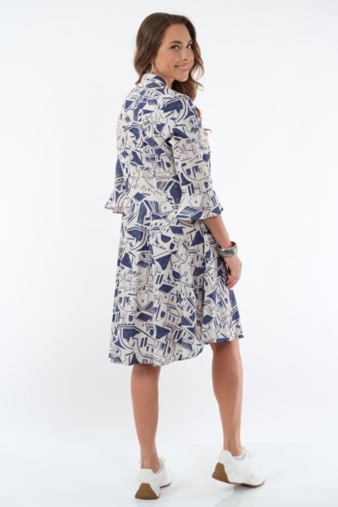 LIOR Women's City Print Dress Ft 3/4 Bell Sleeves Knee Length -"Vitctory"