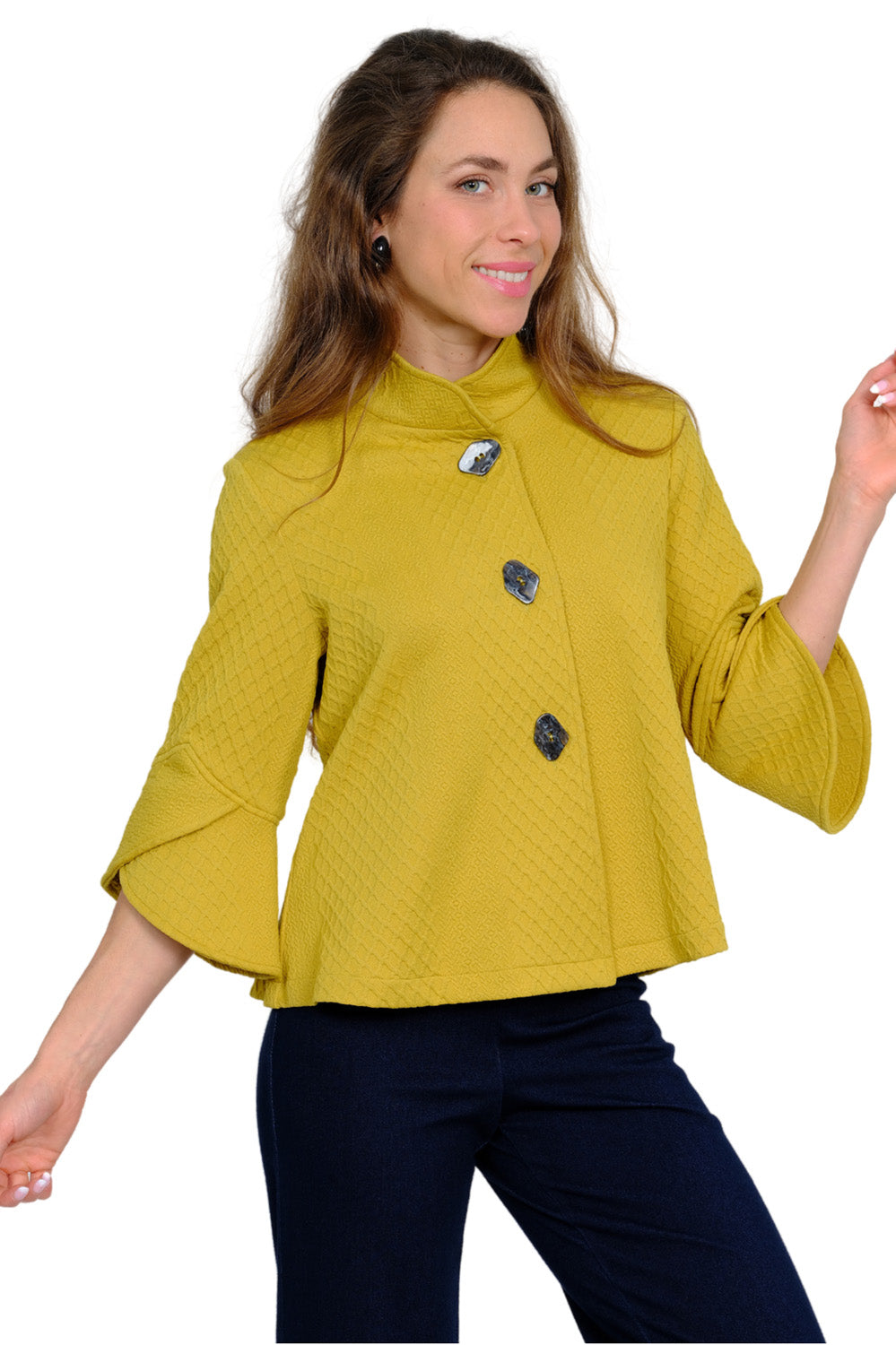 LIOR Women's Textured Mustard Swing Jacket - "Vaya"