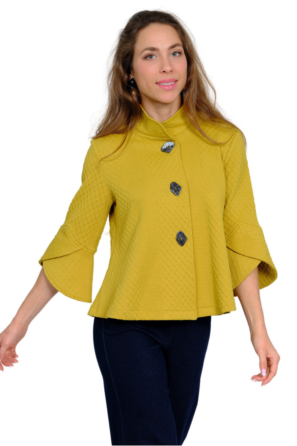 LIOR Women's Textured Mustard Swing Jacket - "Vaya"