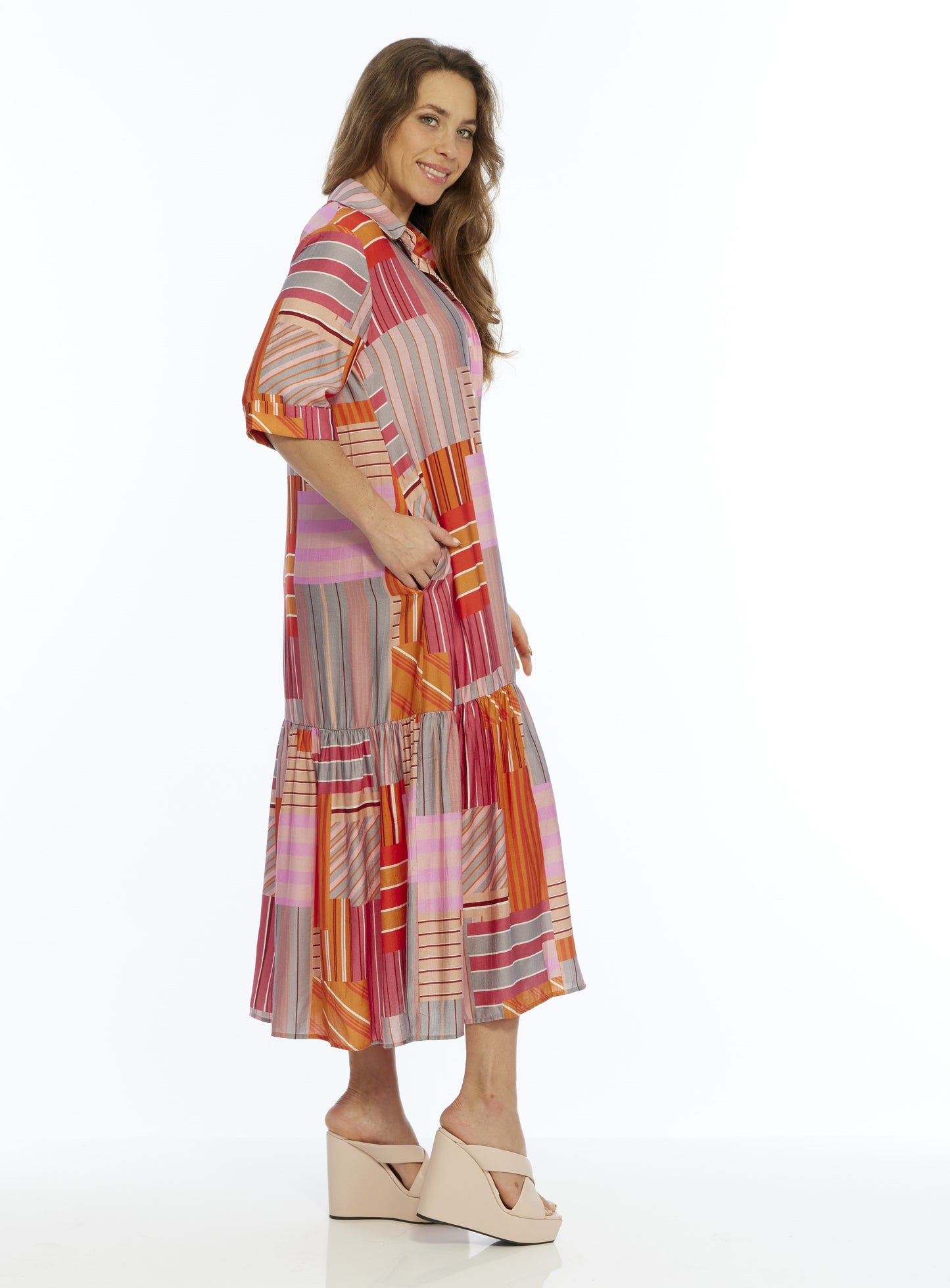 Multi Long Pink Flowy Dress VEGA | LIOR