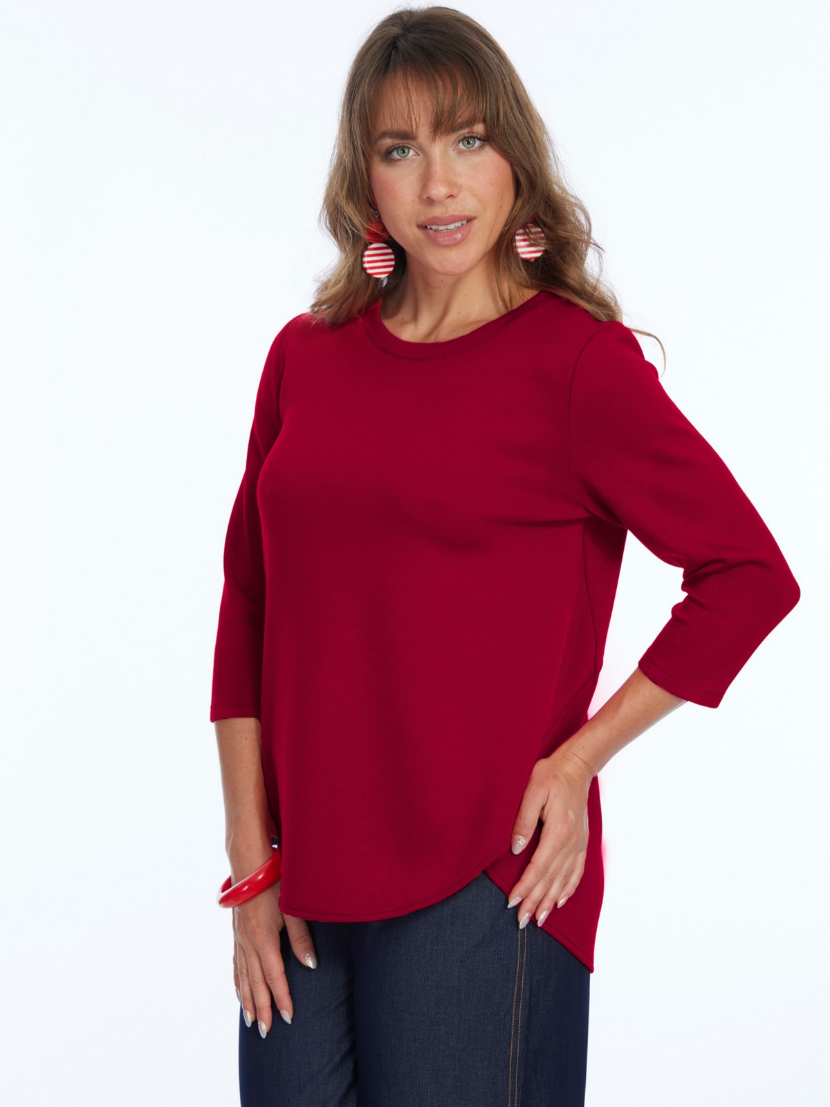LIOR ZOFI Top Women's 3/4 Ponte Knit Top - Red Wine