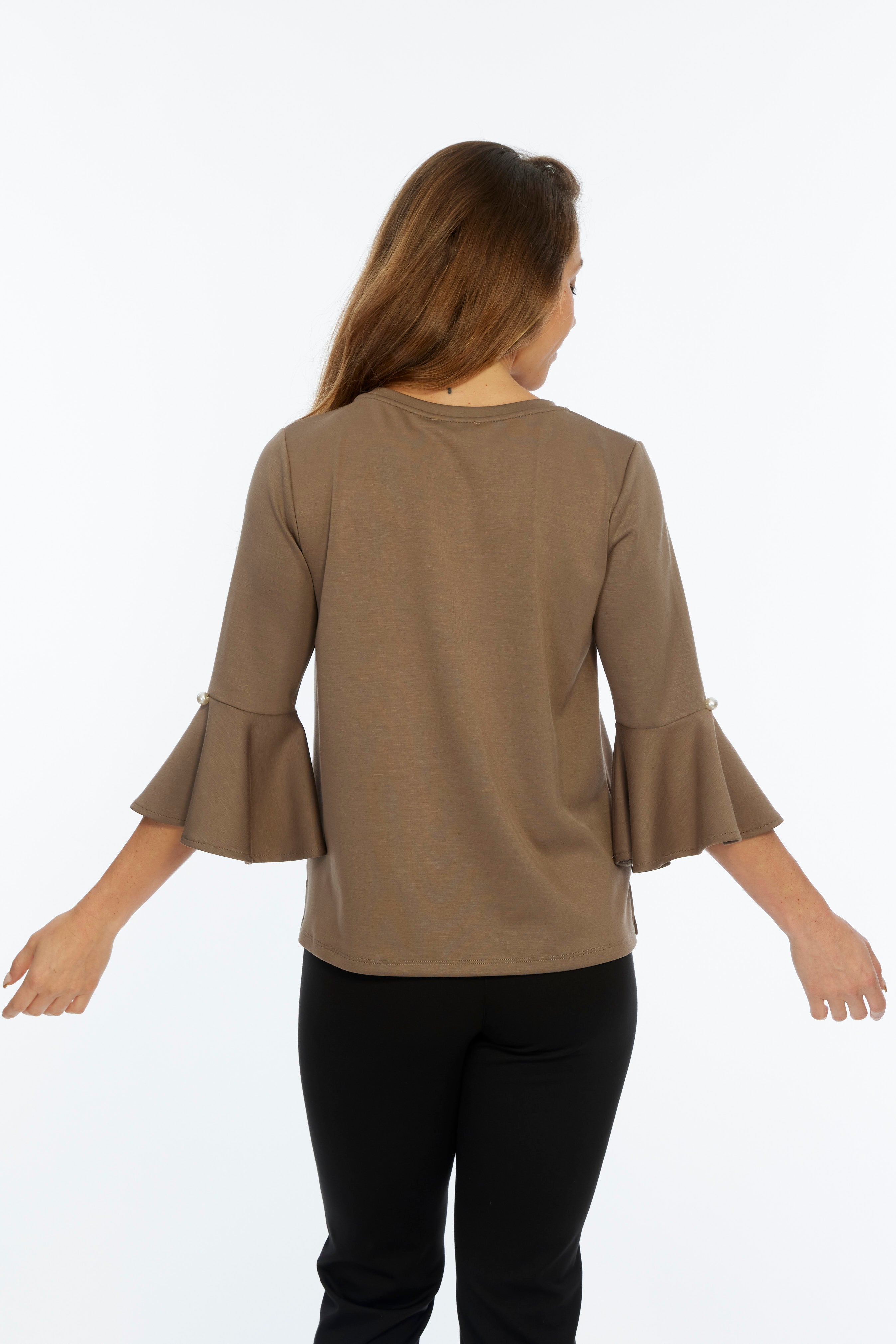 Solid Bell Sleeve Knit Top Round Neck | ZEE | LIOR