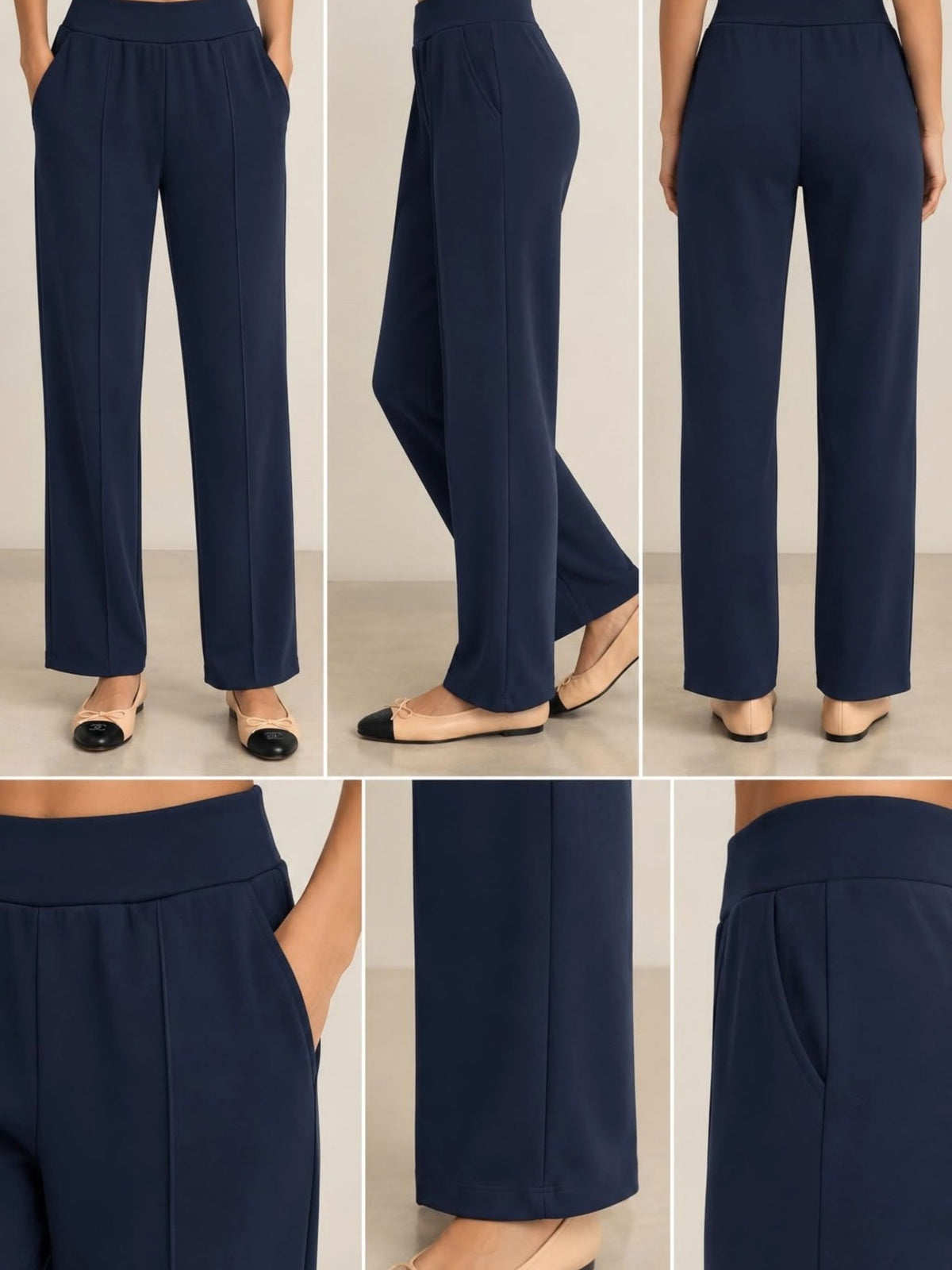 Women's 2 Piece Oxford Leisure Set Ft. Zofi 3/4 Knit Top & 28" Inseam Pull On Tapered Pant - "Zia"