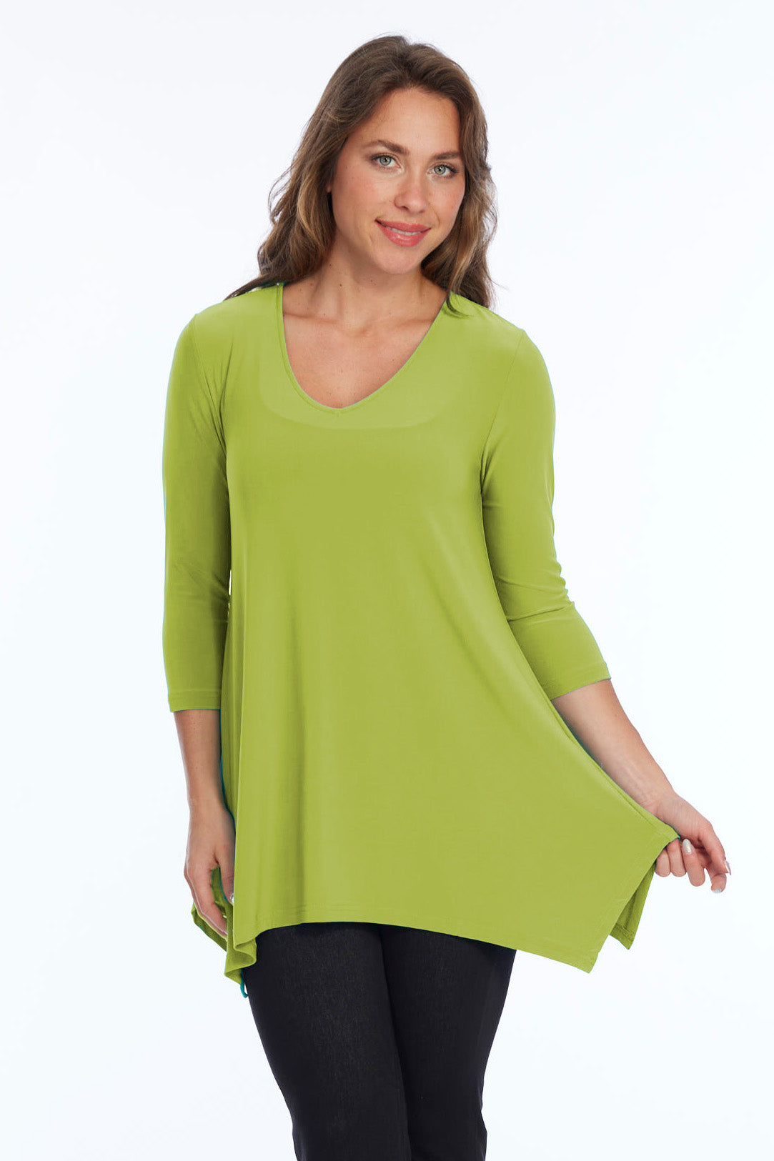 Alisha D High Low V Neck Tunic Top 3/4 Sleeves