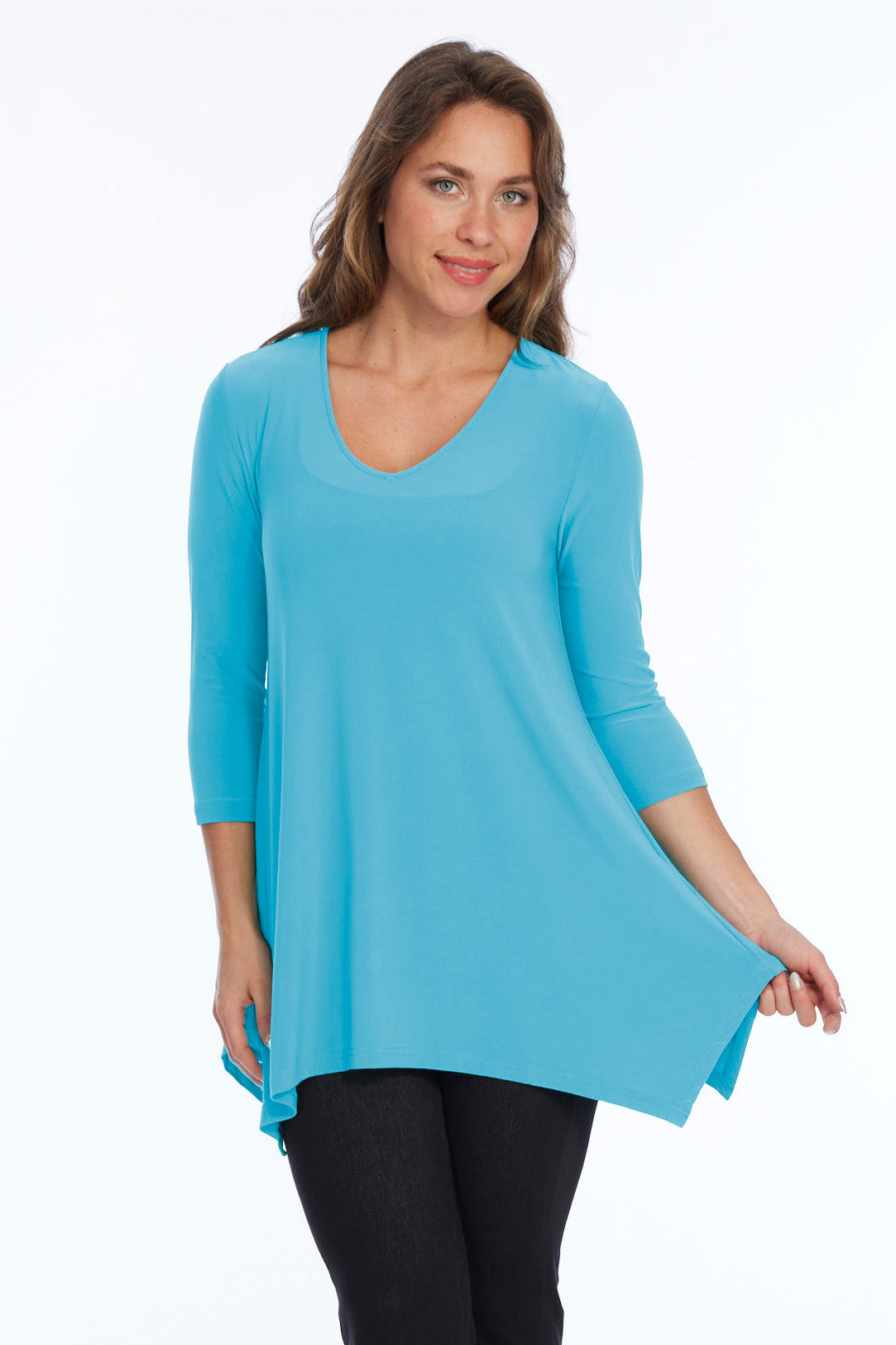 Alisha D High Low V Neck Tunic Top 3/4 Sleeves