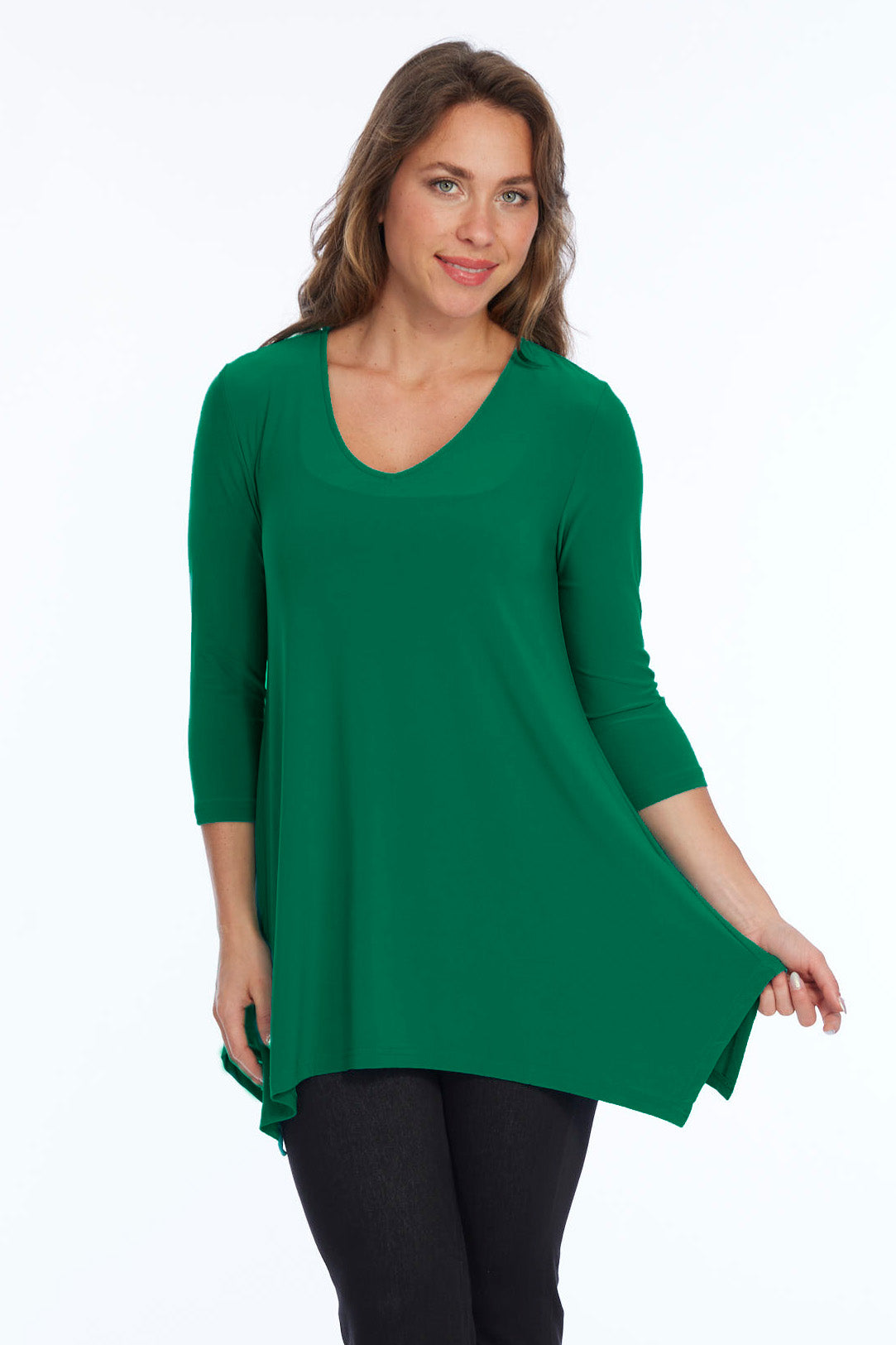 Alisha D High Low V Neck Tunic Top 3/4 Sleeves