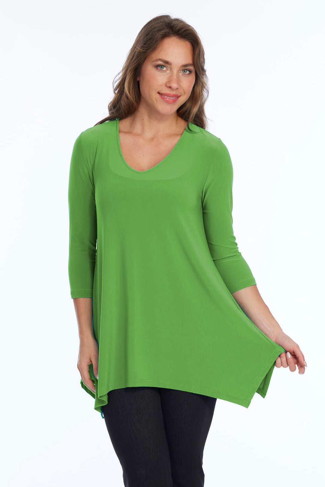 Alisha D High Low V Neck Tunic Top 3/4 Sleeves