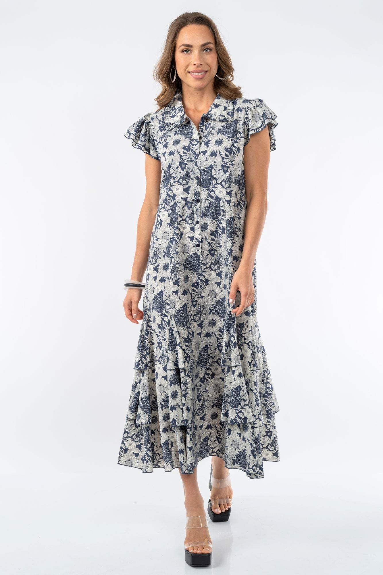 long navy floral dress