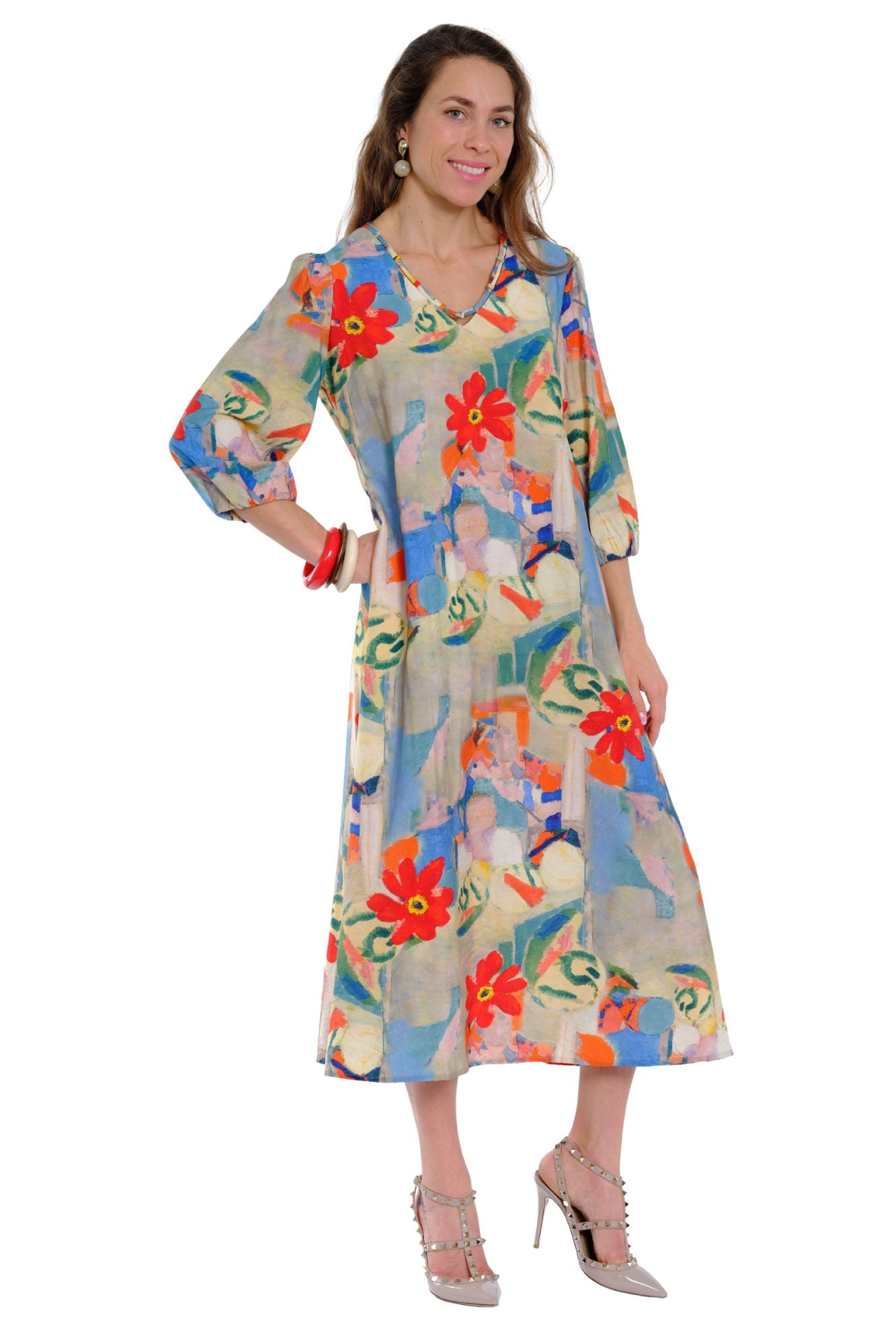Floral print midi dress for women in colorful summer patterns