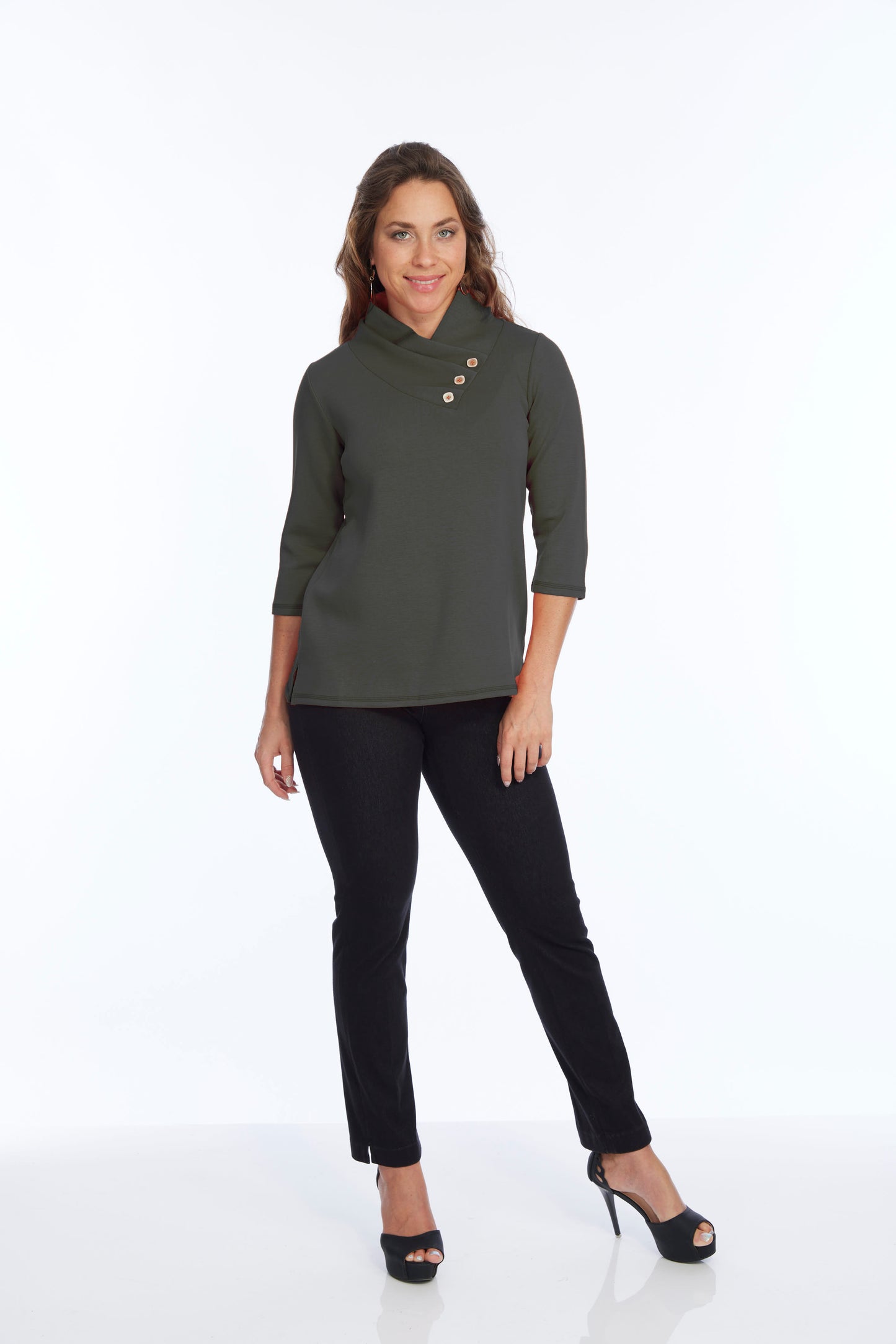 Gathered Neckline Soft Knit Tunic Top With Details | LIOR