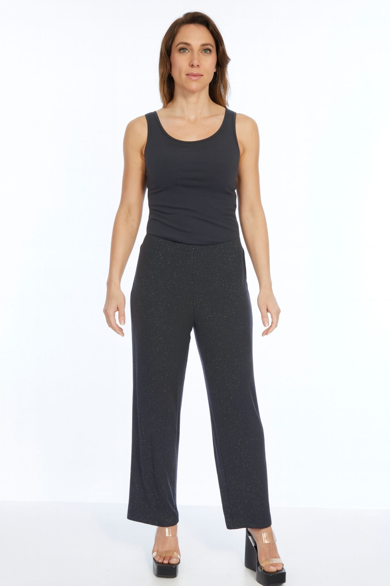 LIOR Black Sparkling Straight Pull On Flare Pant - Cielo