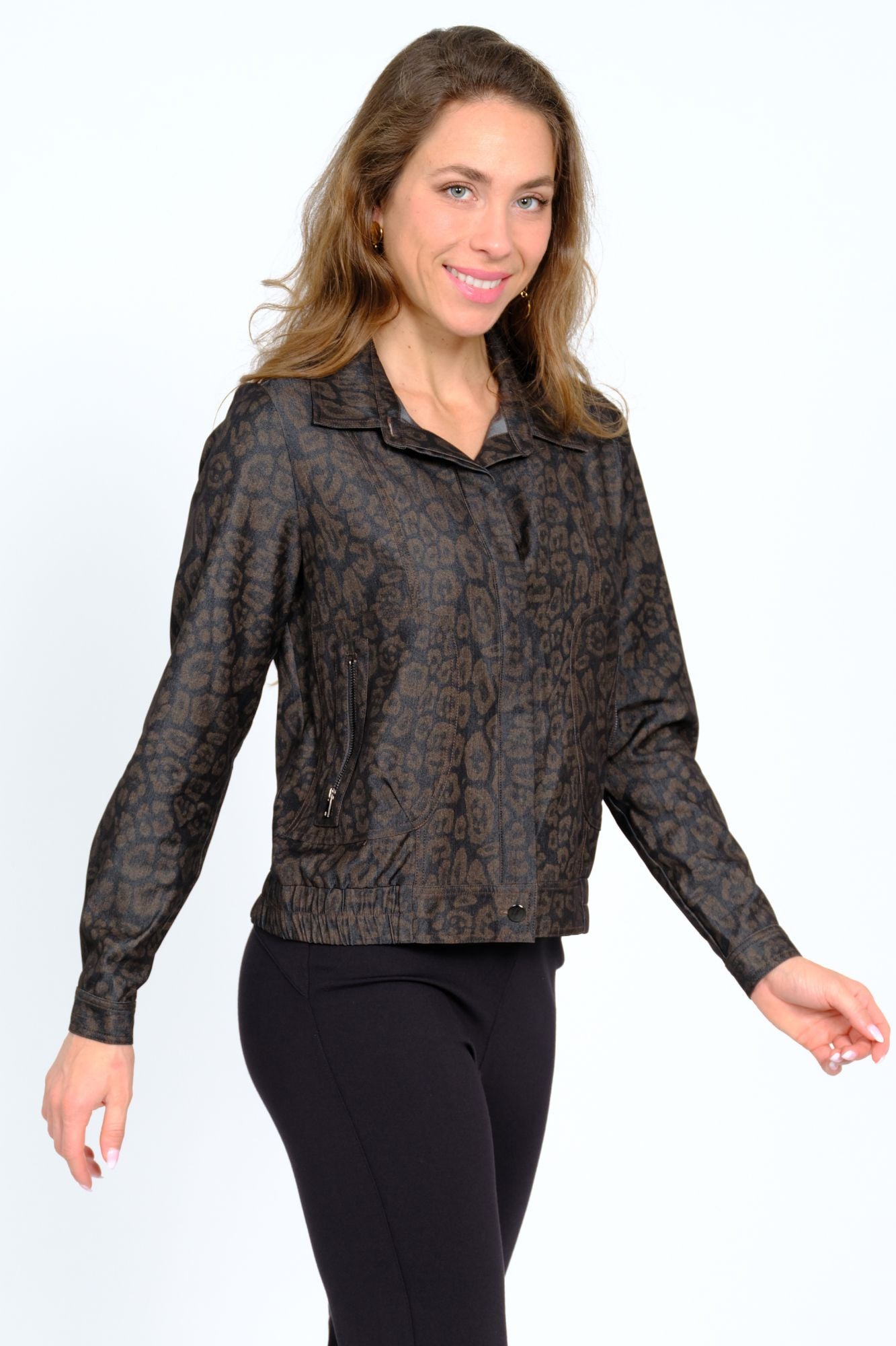 LIOR Embossed Animal Print Jacket With Roll Tab Sleeves - "Clover"