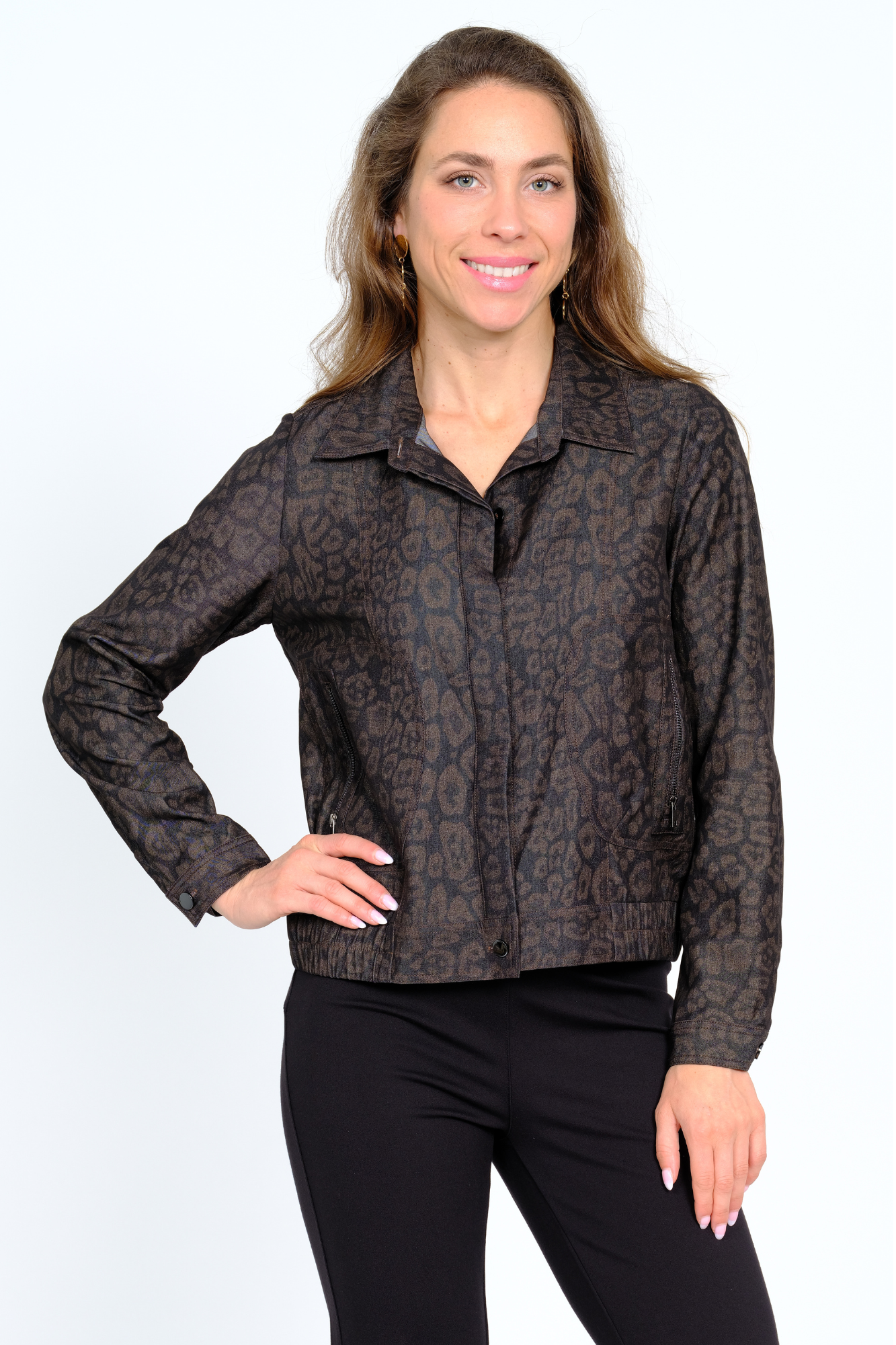 LIOR Embossed Animal Print Jacket With Roll Tab Sleeves - "Clover"