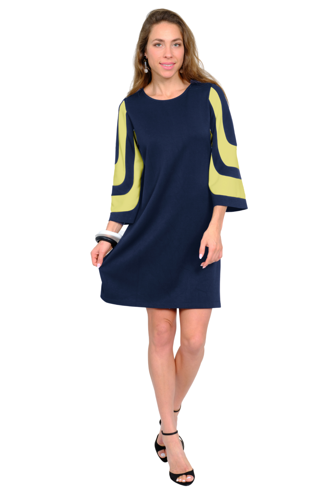 LIOR Women's Navy & Lime Round Neck Soft Knit 3/4 Sleeves - "Denmark"