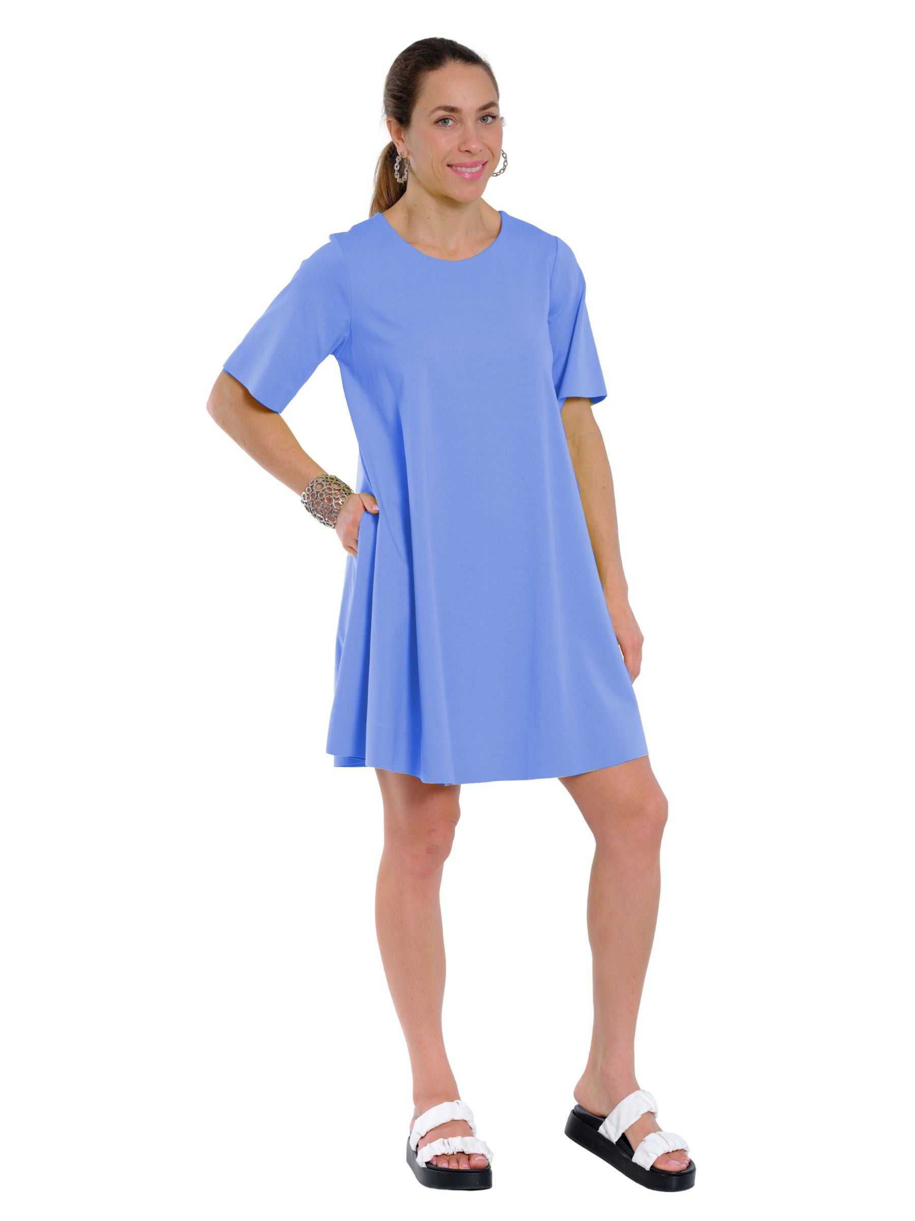 LIOR Women's Cornflower Soft Knit Short Sleeve Dress -"Diamond"