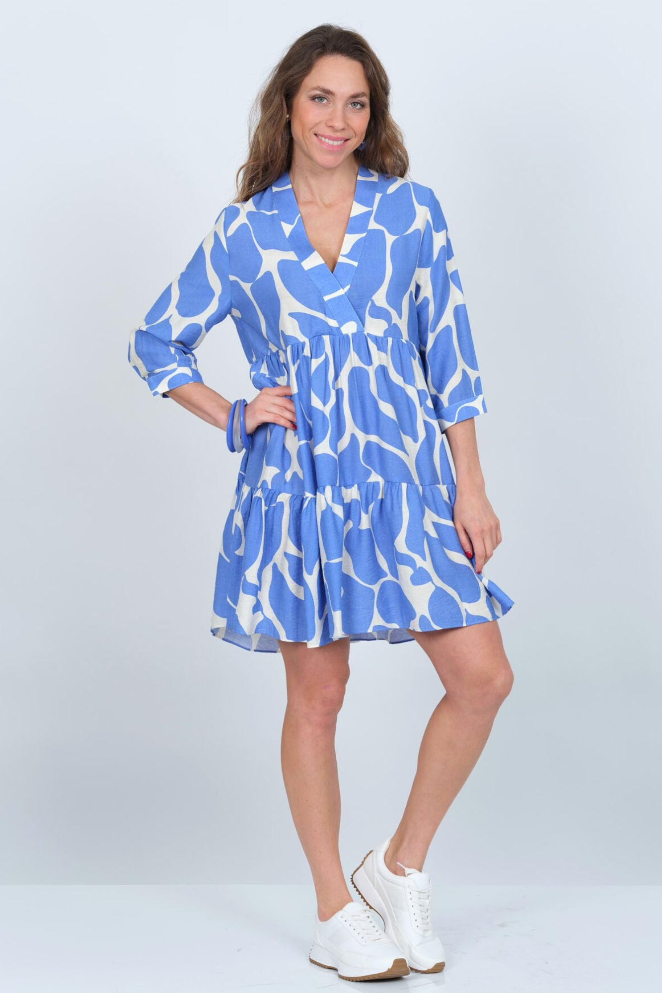 Women's Light Blue 3/4 Sleeve Dress Knee Length - "Dolly"
