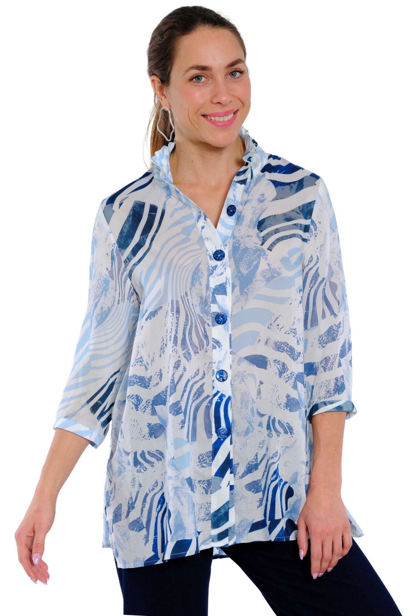LIOR Dora women’s printed tunic with button-front design