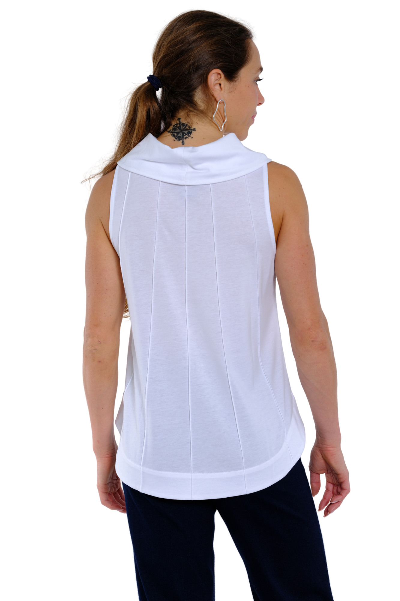 LIOR drape neck blouse styled with denim