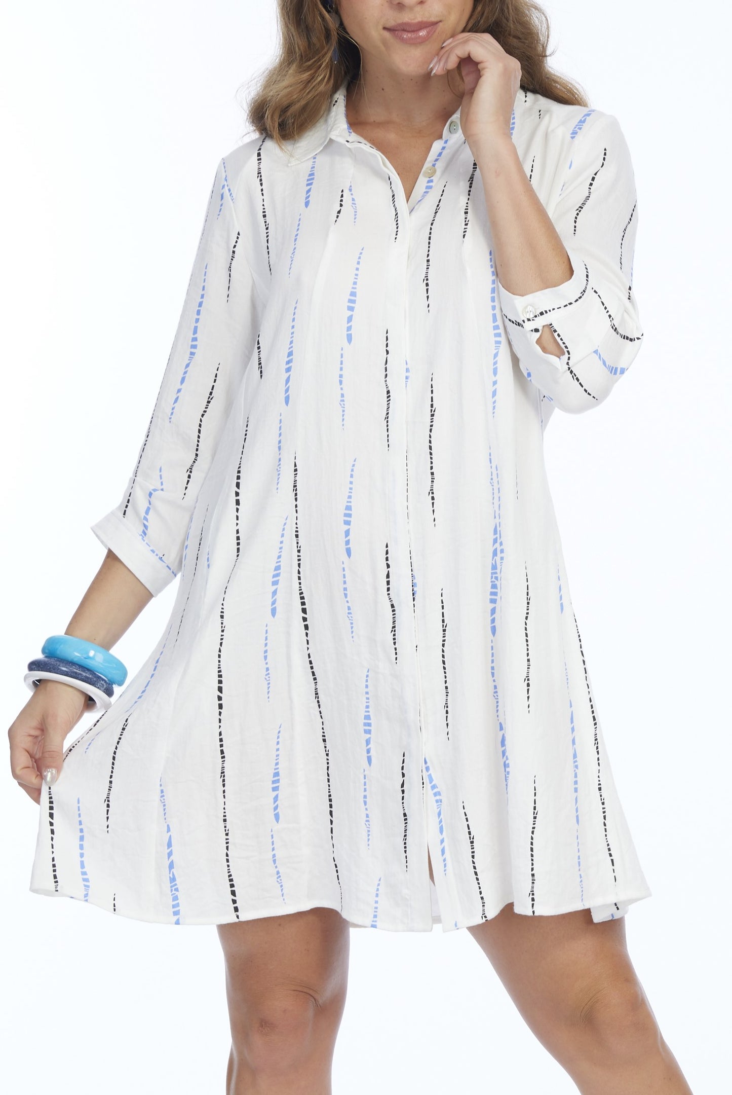 Loose Fitting Women's White Shirt Dress With Collar 3/4 Sleeves | Haven  LIOR
