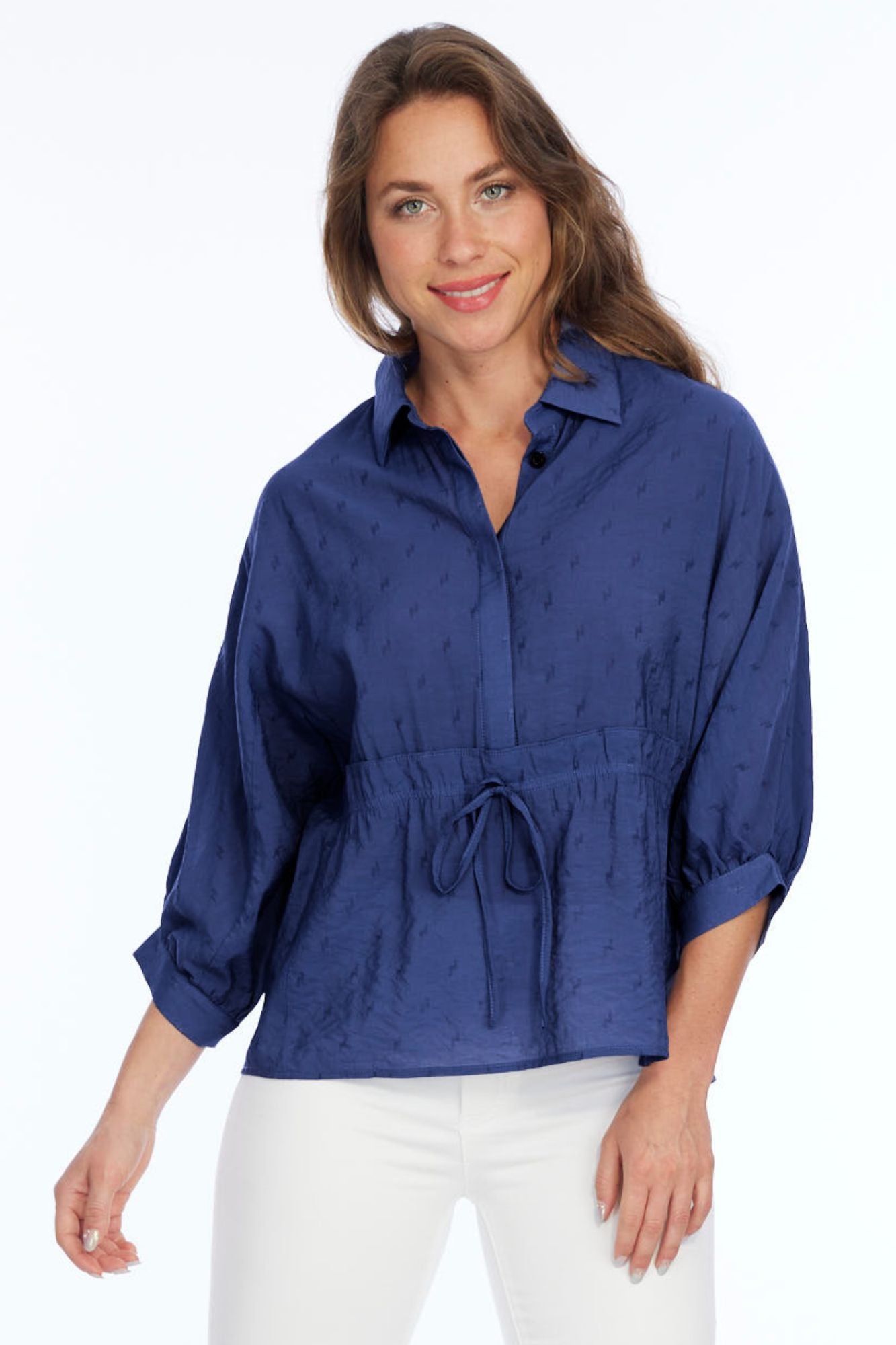LIOR Women's 3/4 Sleeve Tunic With Waist Belt In Jacquard - "Hazel"