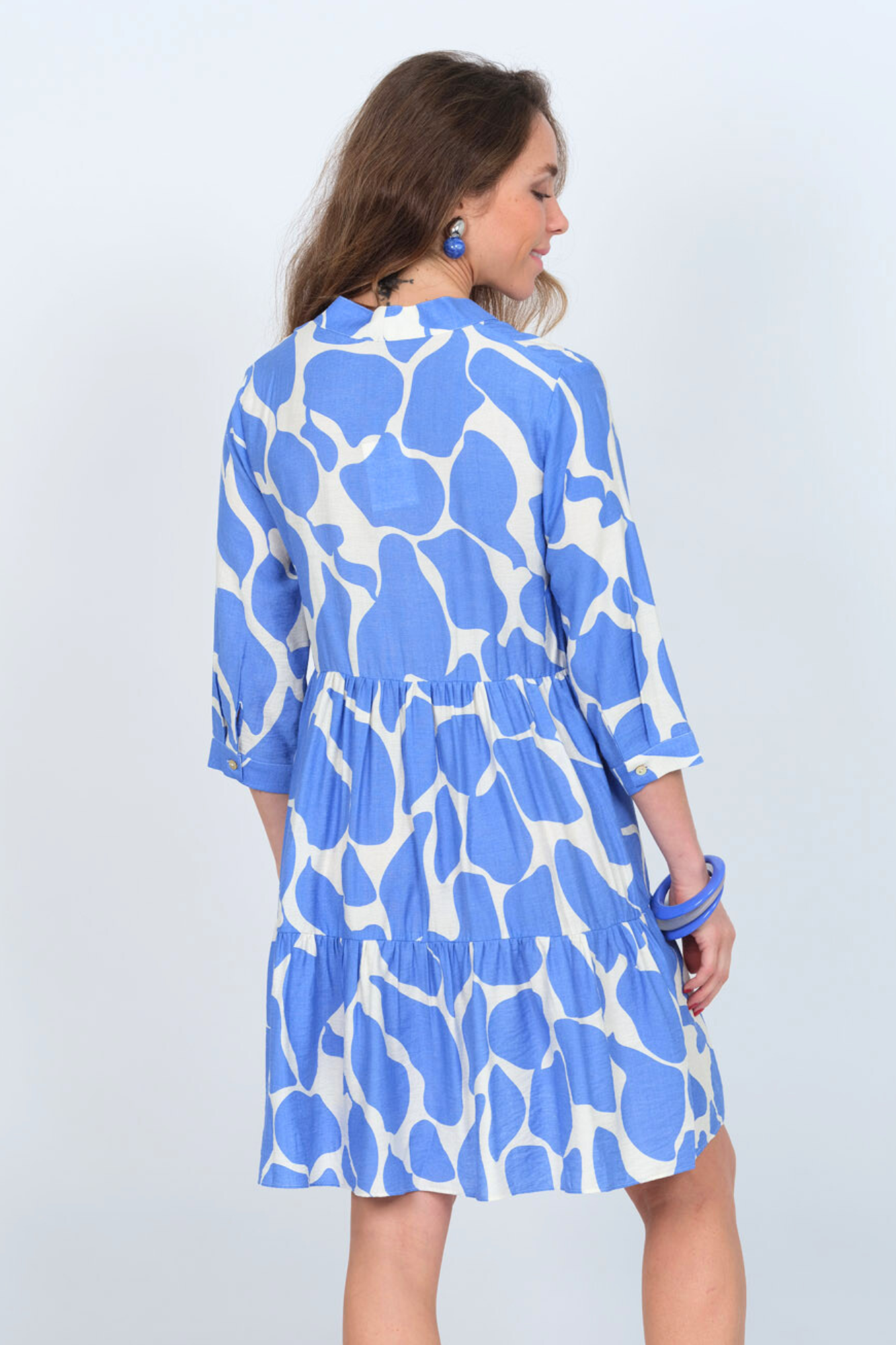 Women's Light Blue 3/4 Sleeve Dress Knee Length - "Dolly"