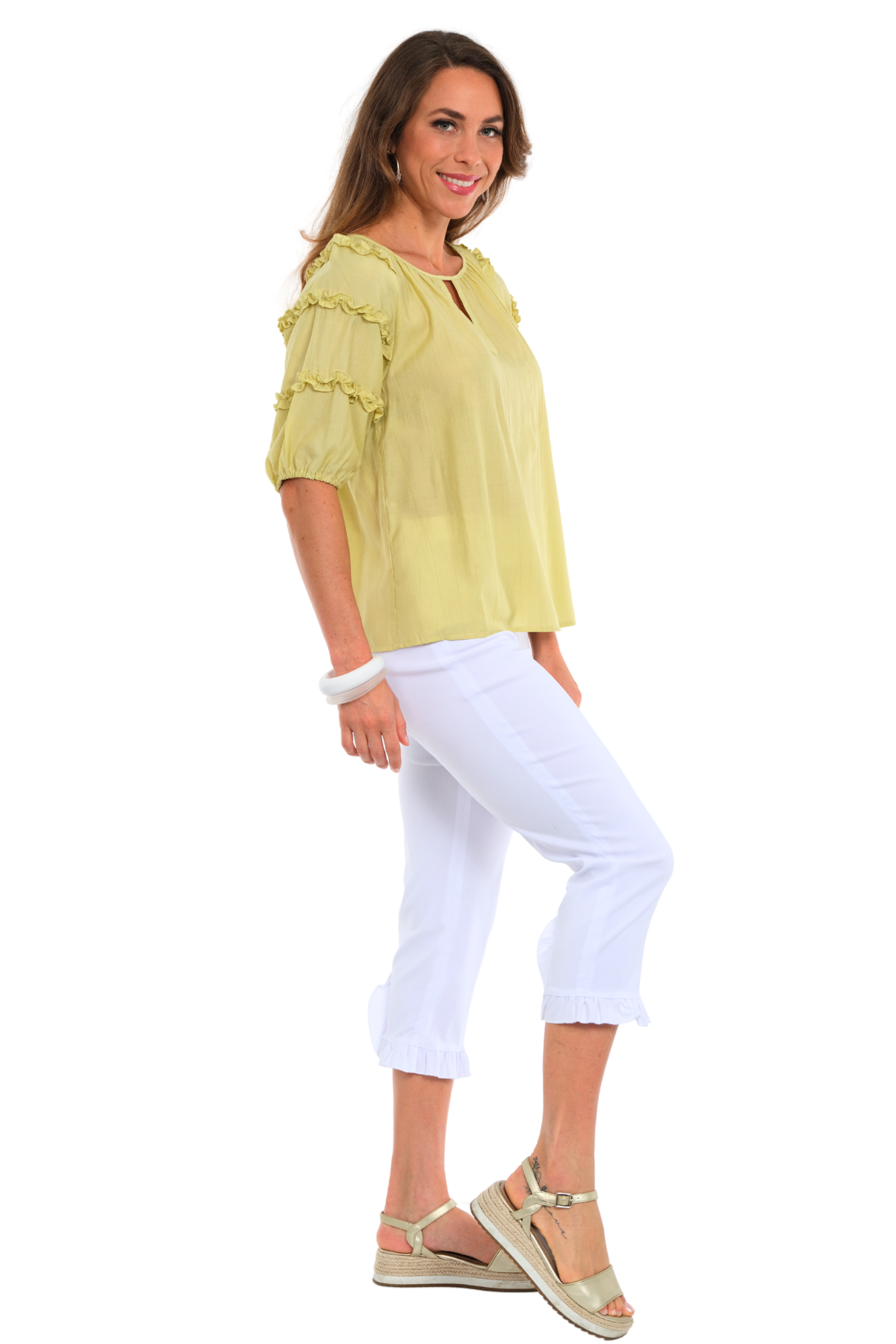 LIOR Women's Ruffle Bottom Pull-On Capri Made In France - "Fly"