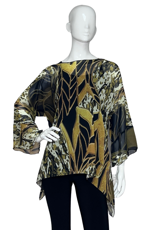 Lior One Size Gold Forest Boho Tunic Women's Blouse