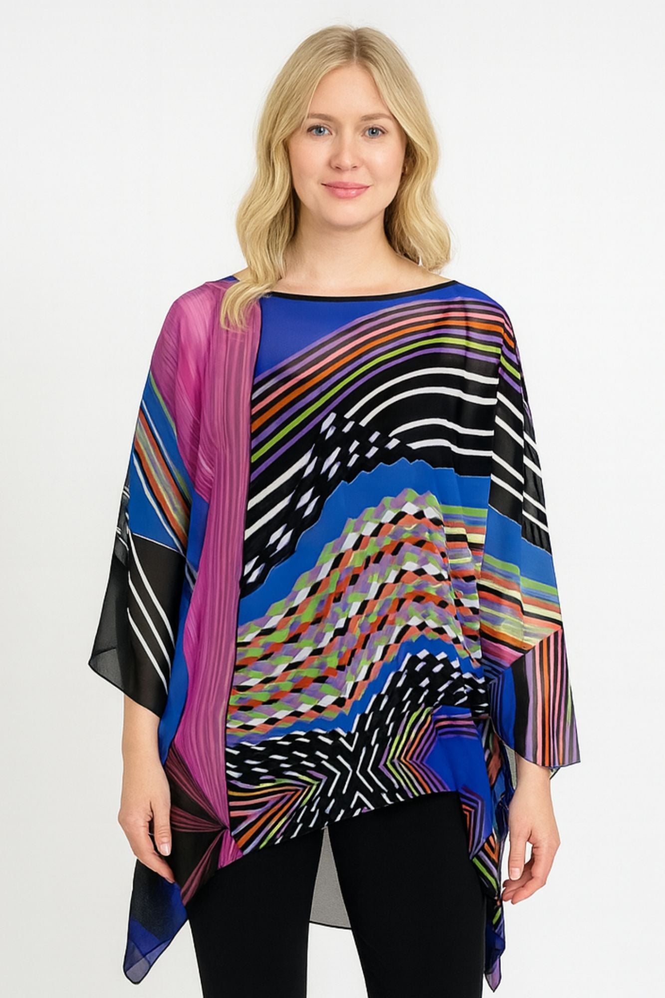 Lior One Size Vibrant Stripe Laticce Print Tunic Women's