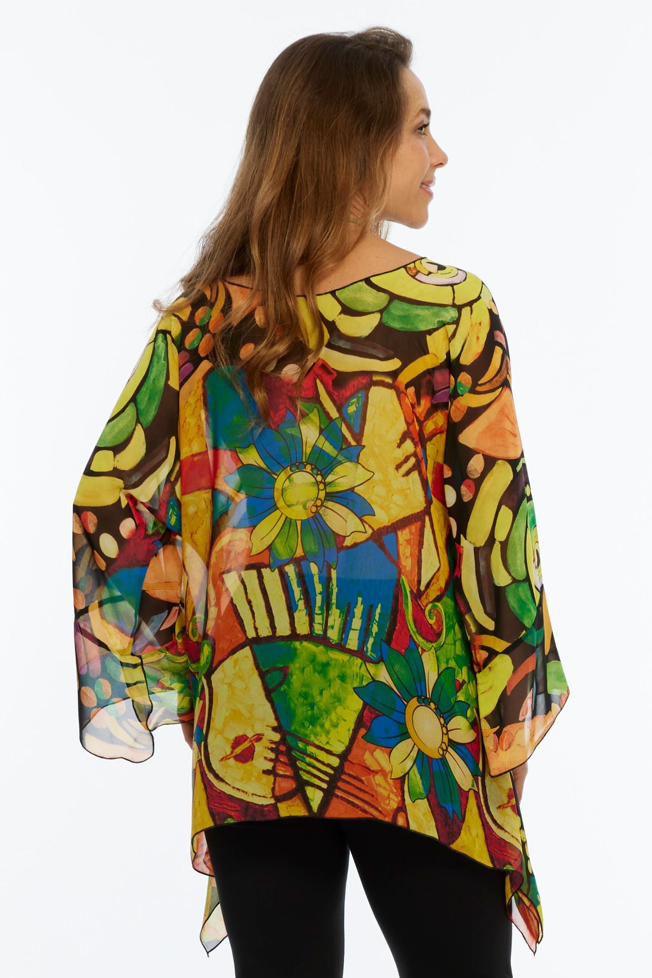 Yellow & Lime Sheer Long Sleeve Layering Top Flowy One Size LIOR