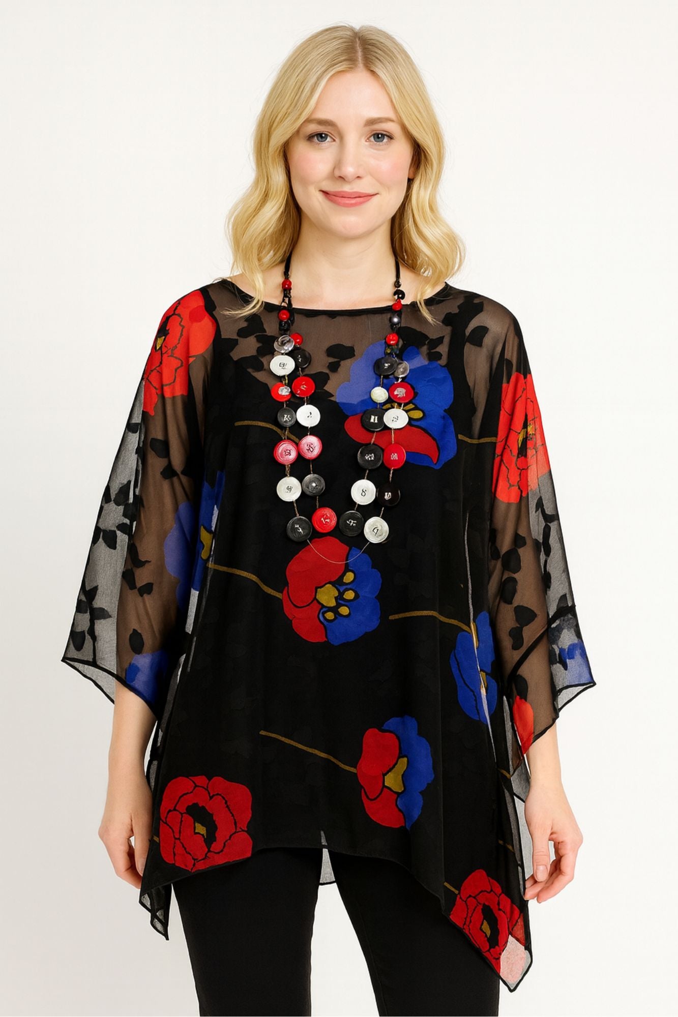 Midnight Floral Elegant Sheer Blouse One Size Fits All  | LIOR