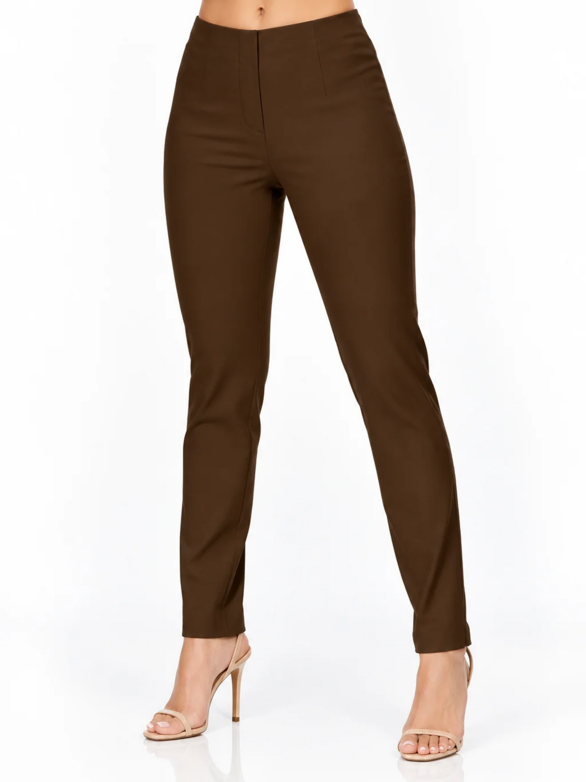 LIOR Women's Brown Dressy Pull On Pants For Office-"Sasha"