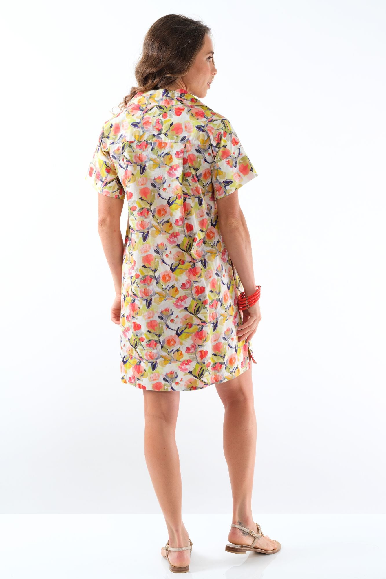 LIOR Women's Floral Short Sleeve Knee Length Dress With Collar Side Pockets - "Agnes"