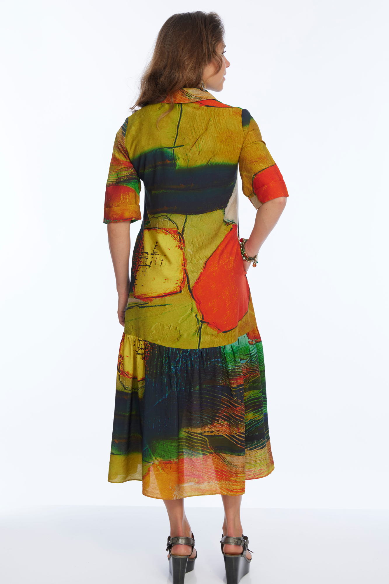 Sunset Abstract Dress Button-Down Collar VEGA | LIOR