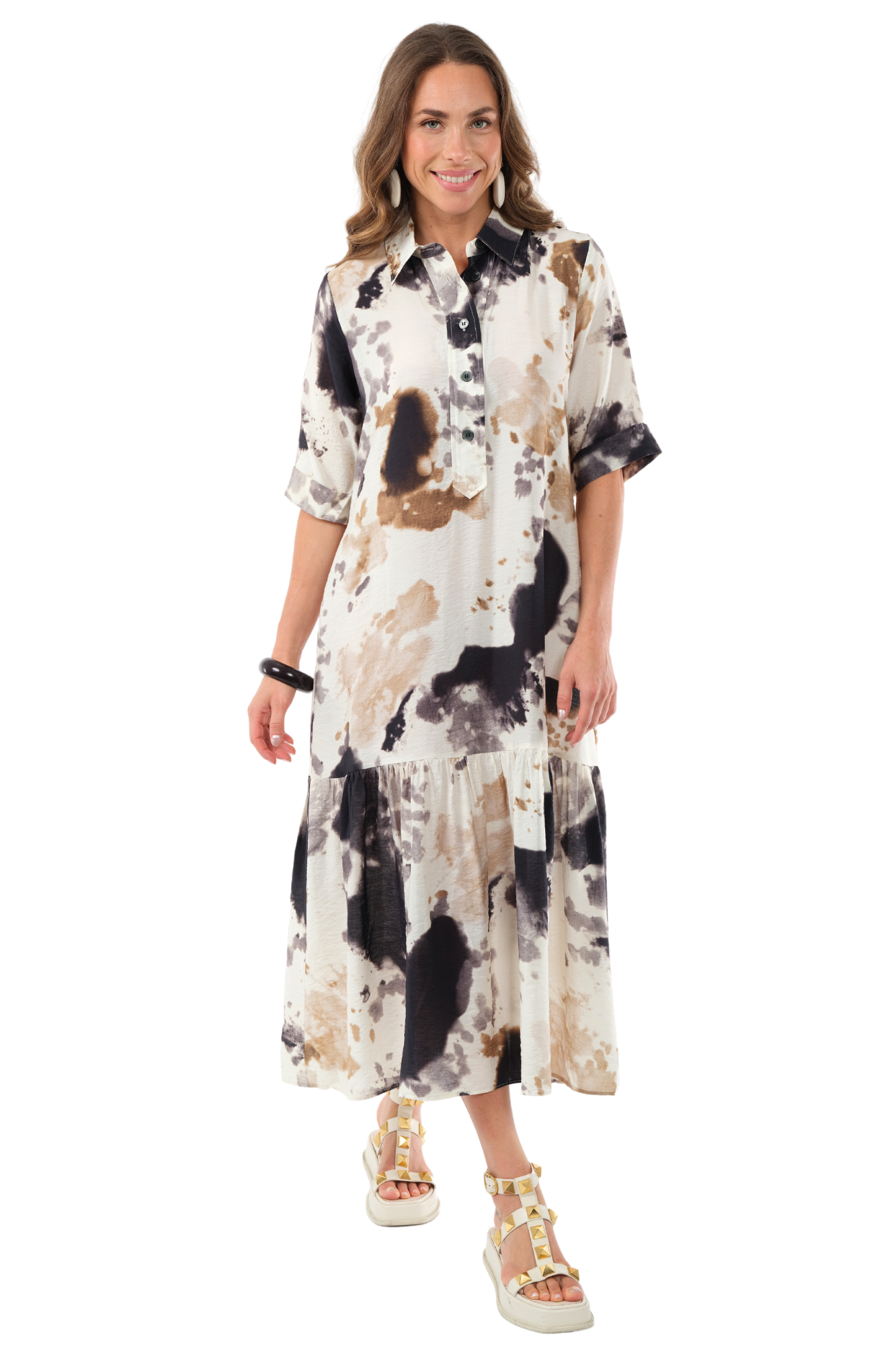 LIOR Vega Ivory & Black Splash Print Maxi Dress