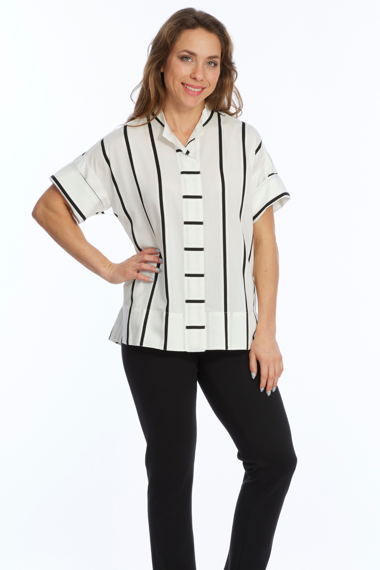 White and black Cap Sleeve Top | HEART | LIOR