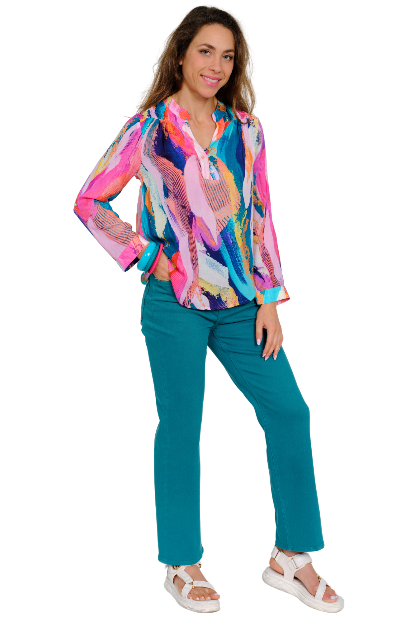 Women's Teal Green High Waist Mom Jean - "Juno"