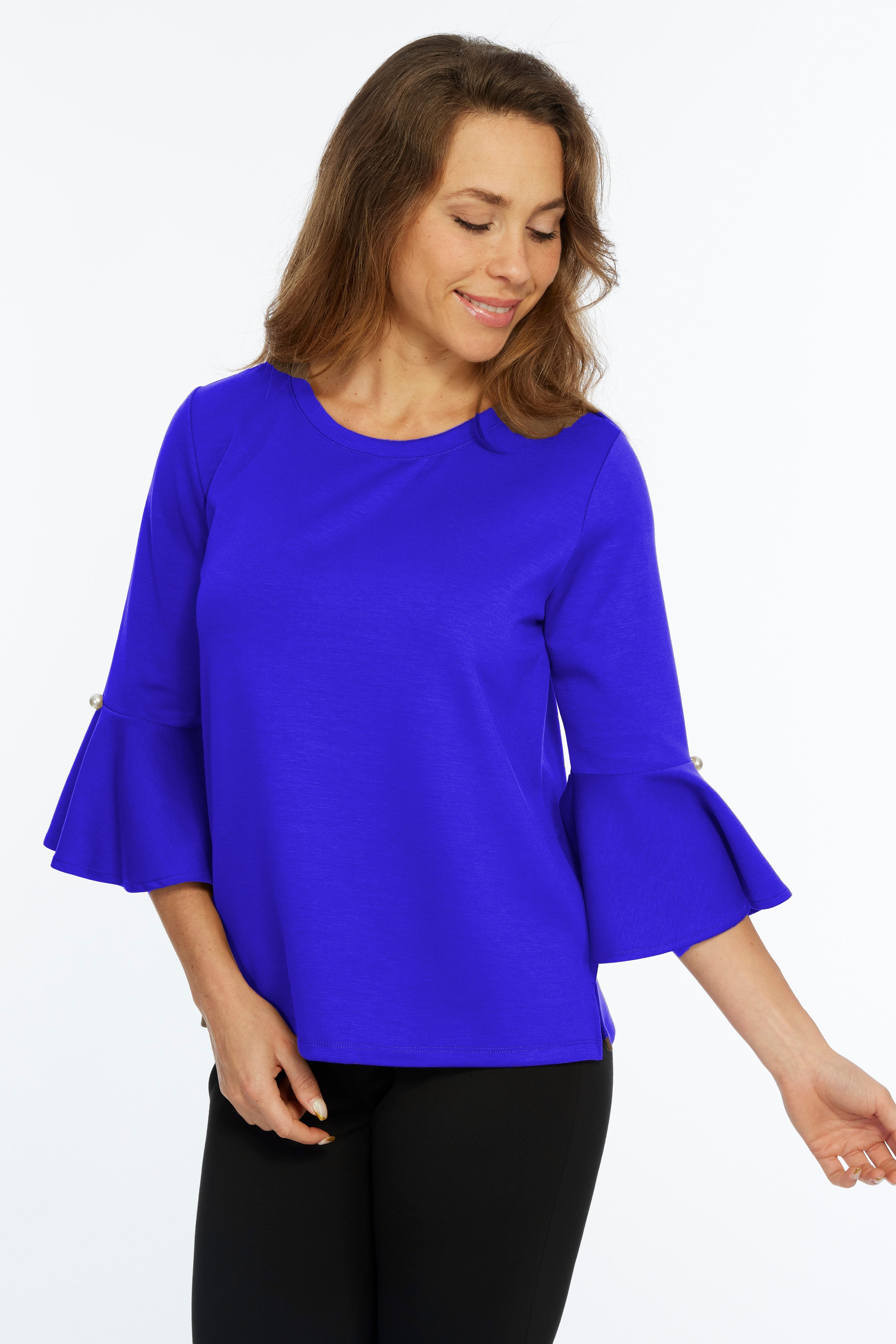Solid Bell Sleeve Knit Top Round Neck | ZEE | LIOR